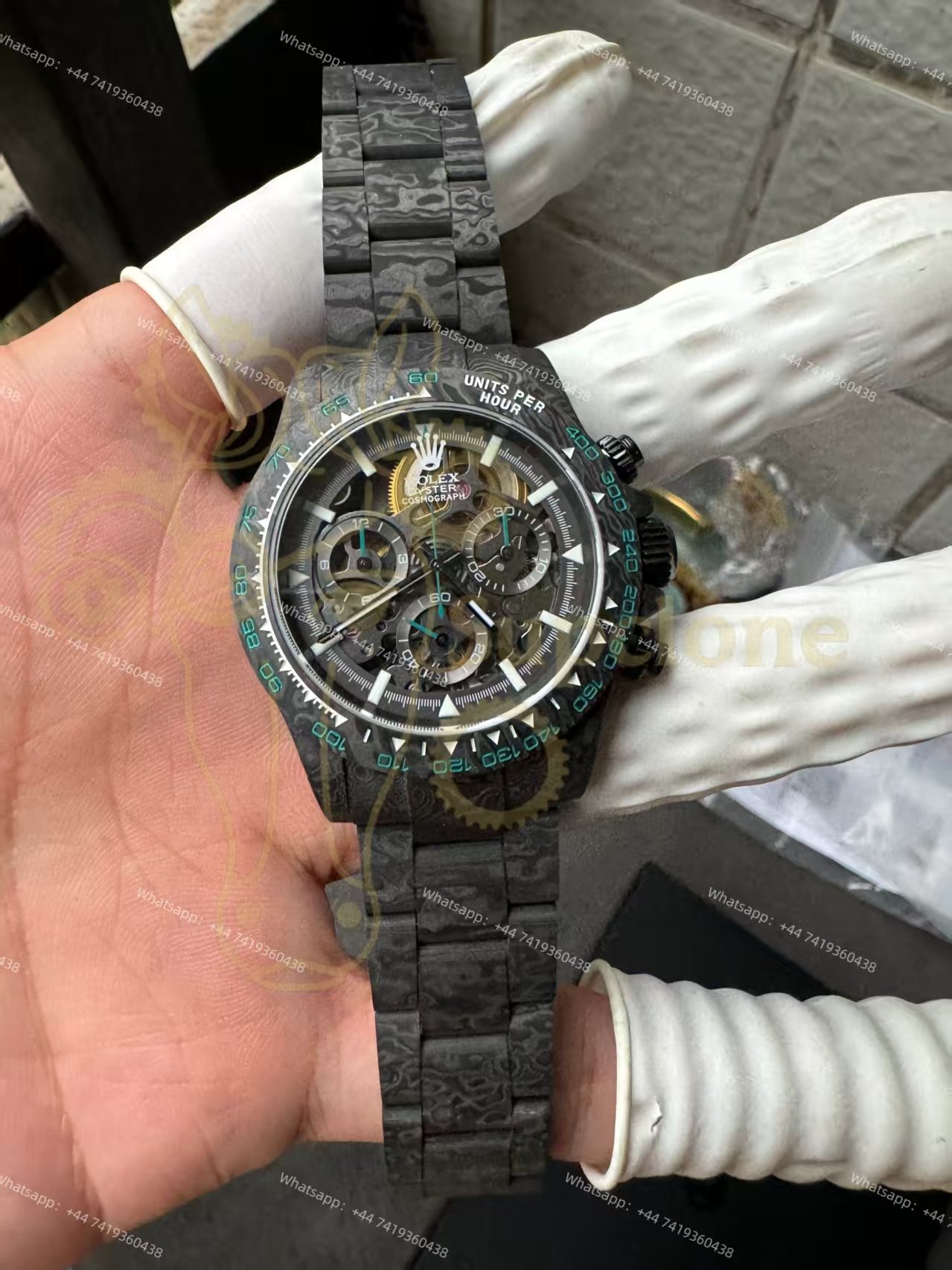 Rolex Super Clone Carbon Fiber Daytona Teal Green Accents Full Carbon Bracelet