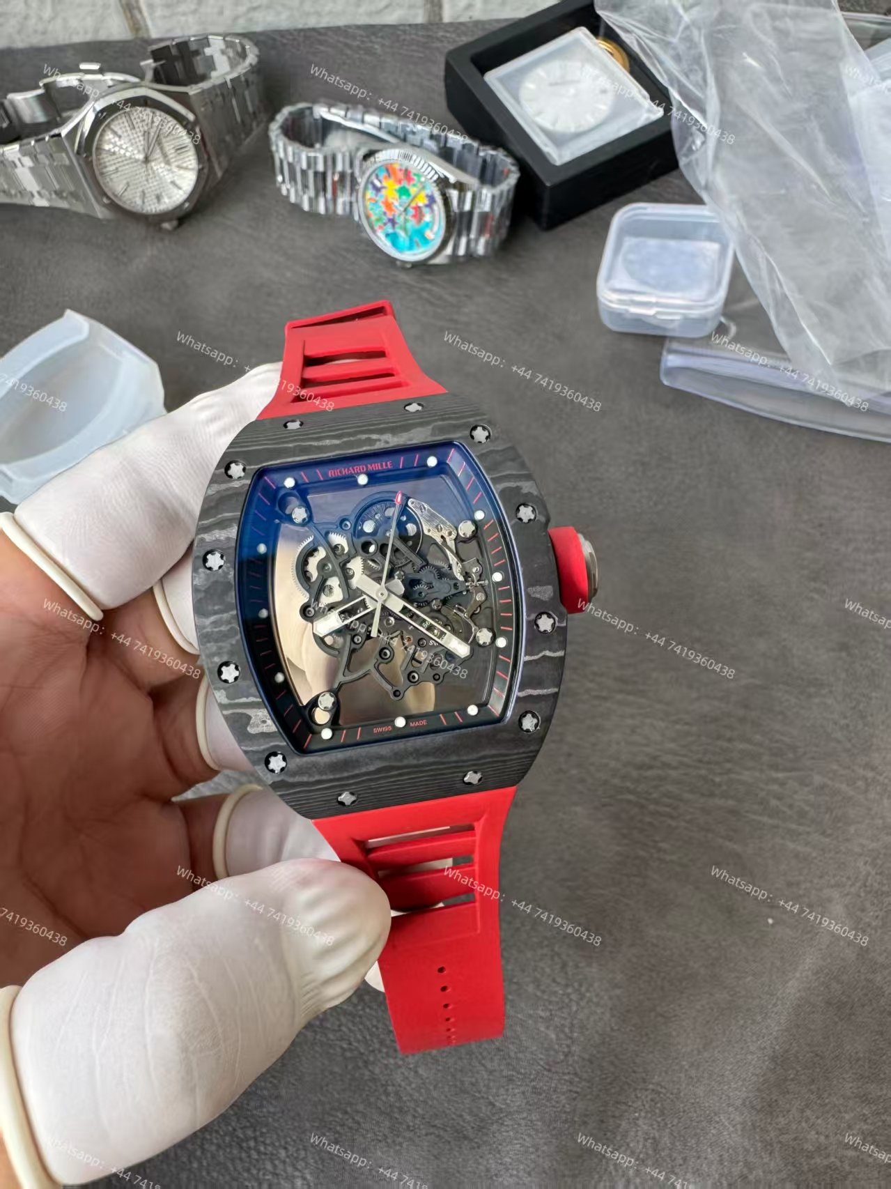 Richard Mille RM 055 Carbon TPT Skeleton Vaucher Free-Sprung Movement Red Rubber Strap Custom Super Clone