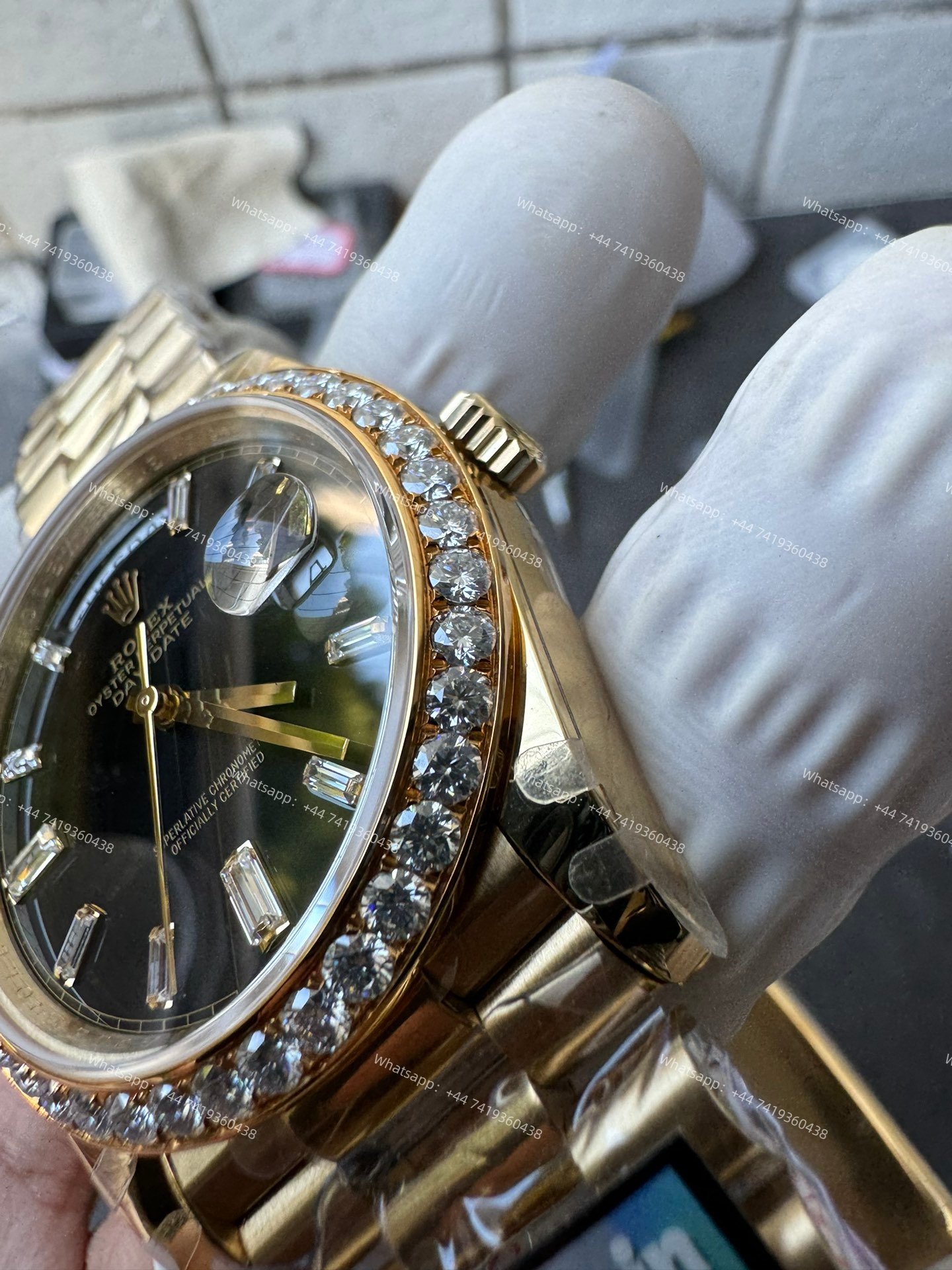 Rolex Day-Date M228348RBR-0001 1:1 Replica Moissanite Diamond Bezel Black Dial 40MM 3255 Movement Super Clone Watch