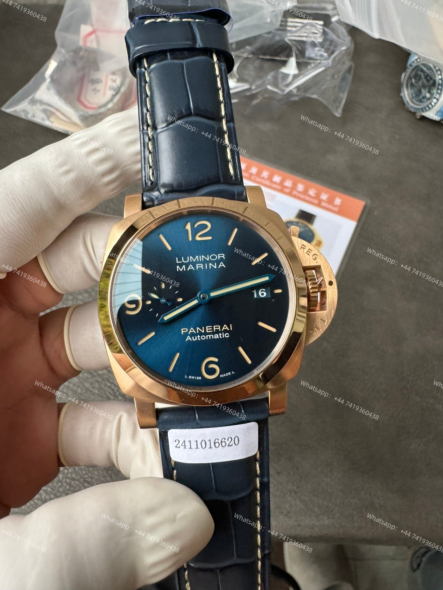 Panerai Super Clone Luminor Marina PAM01114 Rose Gold Blue Dial 44MM