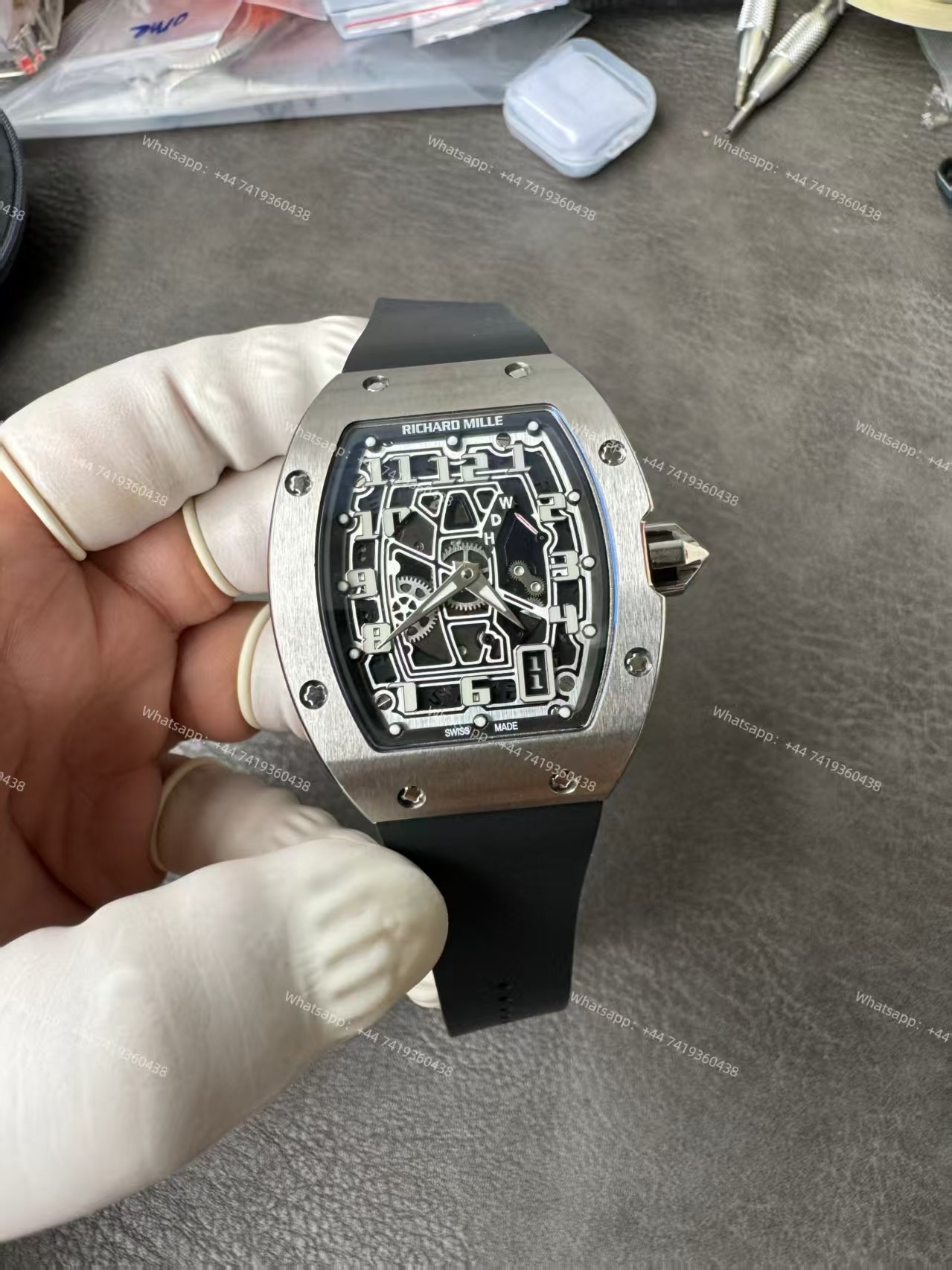 Super Clone Richard Mille RM 67-01 Titanium Skeleton Pink Velcro Strap