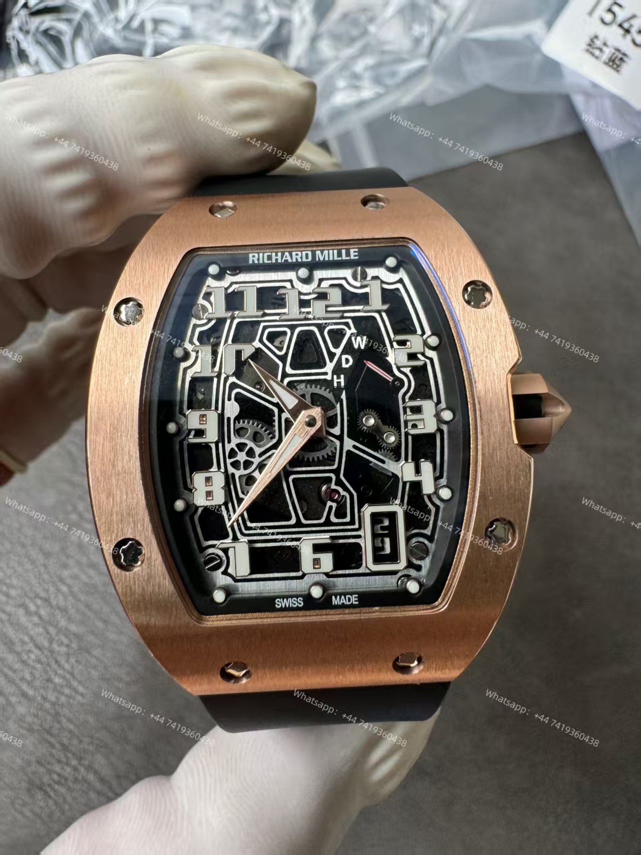 Super Clone Richard Mille RM 67-01 Rose Gold Skeleton Black Rubber Strap