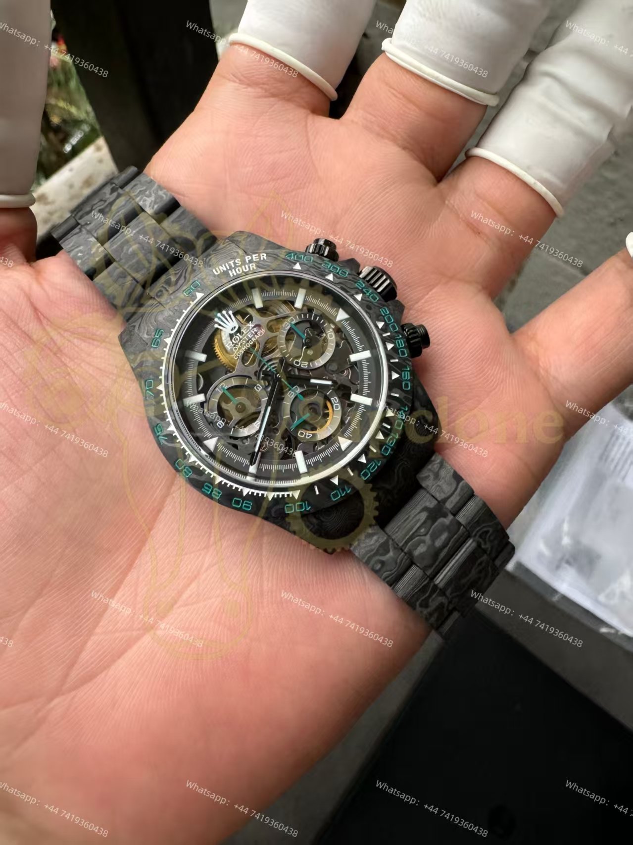 Rolex Super Clone Carbon Fiber Daytona Teal Green Accents Full Carbon Bracelet