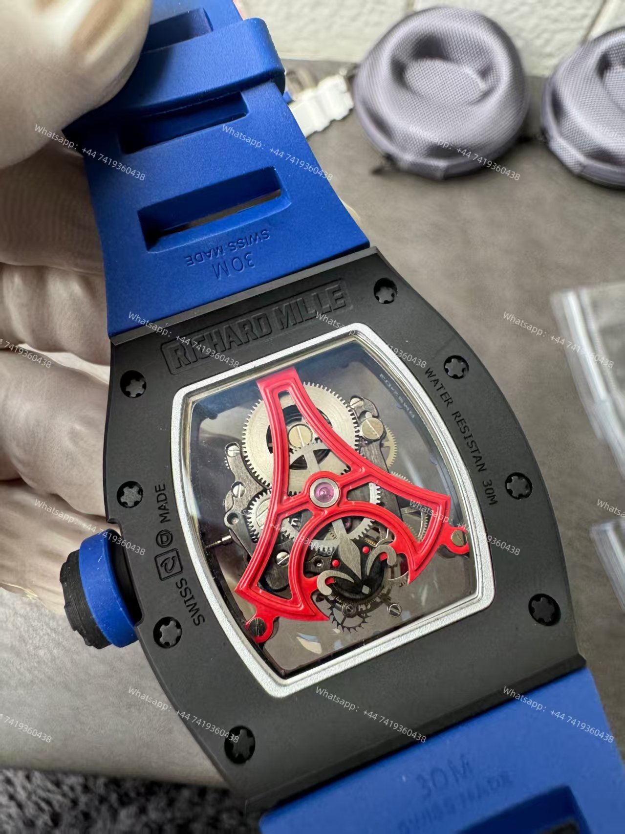 Super Clone Richard Mille RM52-03 Paris Saint-Germain Black Ceramic Skeleton Tourbillon 1:1 Replica Watch