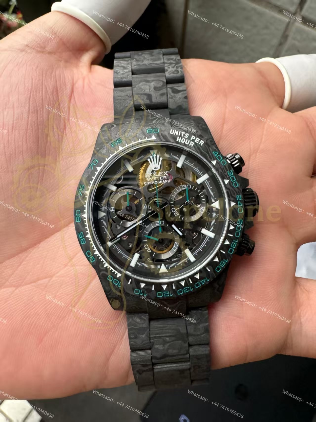 Rolex Super Clone Carbon Fiber Daytona Teal Green Accents Full Carbon Bracelet