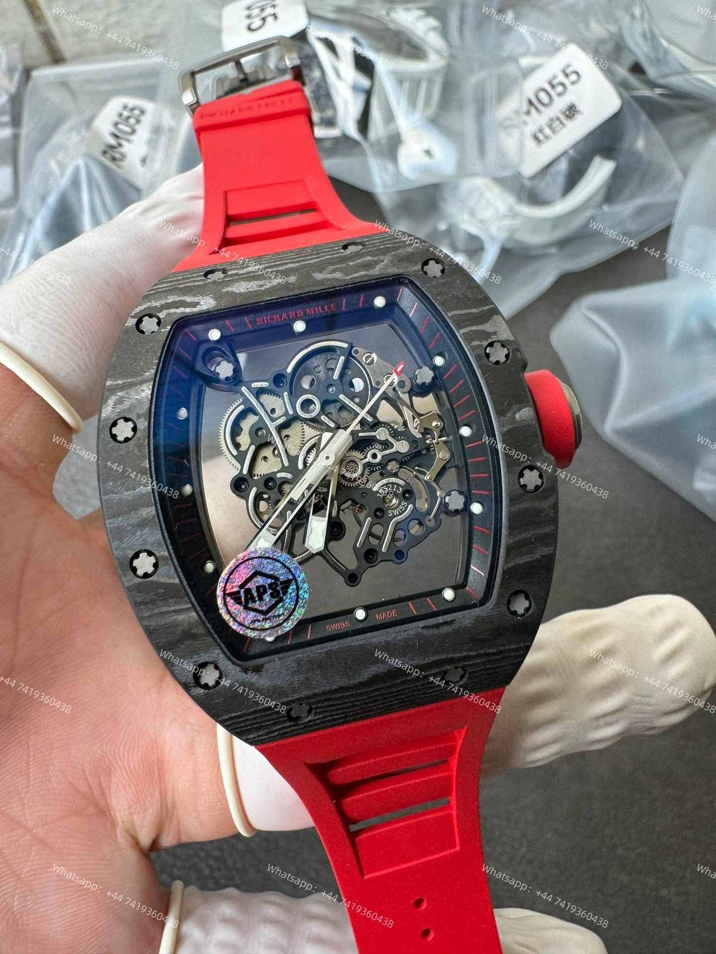 Super Clone Richard Mille RM 055 Carbon TPT Red Rubber Strap 1:1 Replica Watch