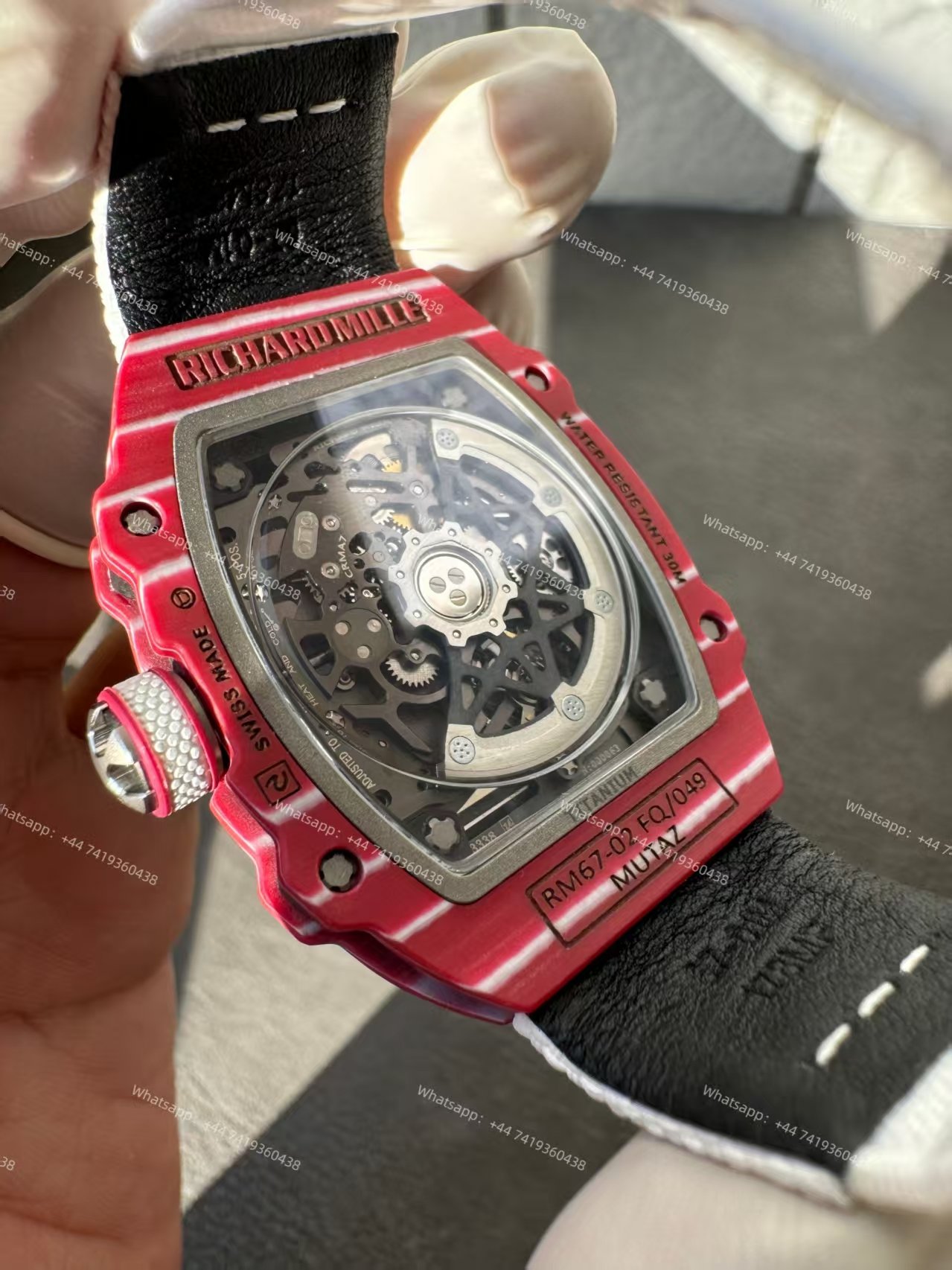 Super Clone Richard Mille RM67-02 “Mutaz Barshim” Quartz TPT Skeleton Tourbillon 1:1 Replica Watch with White Strap