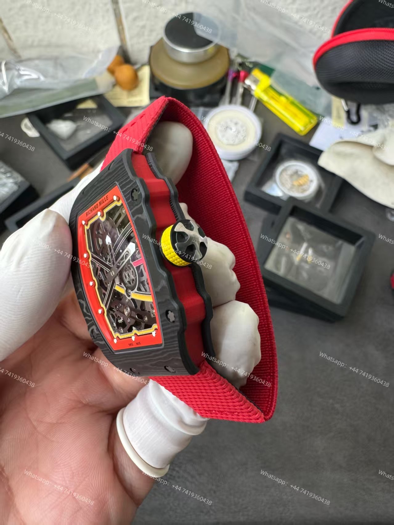 Super Clone Richard Mille RM67-02 Carbon TPT Skeleton Tourbillon 1:1 Replica Watch with Red Strap