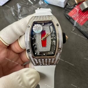 Super Clone Richard Mille RM 07 Full Diamond 1:1 Replica Watch with White Rubber Strap