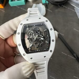 Richard Mille RM 055 White Ceramic Skeleton Vaucher Free-Sprung Movement White Rubber Strap Custom Super Clone