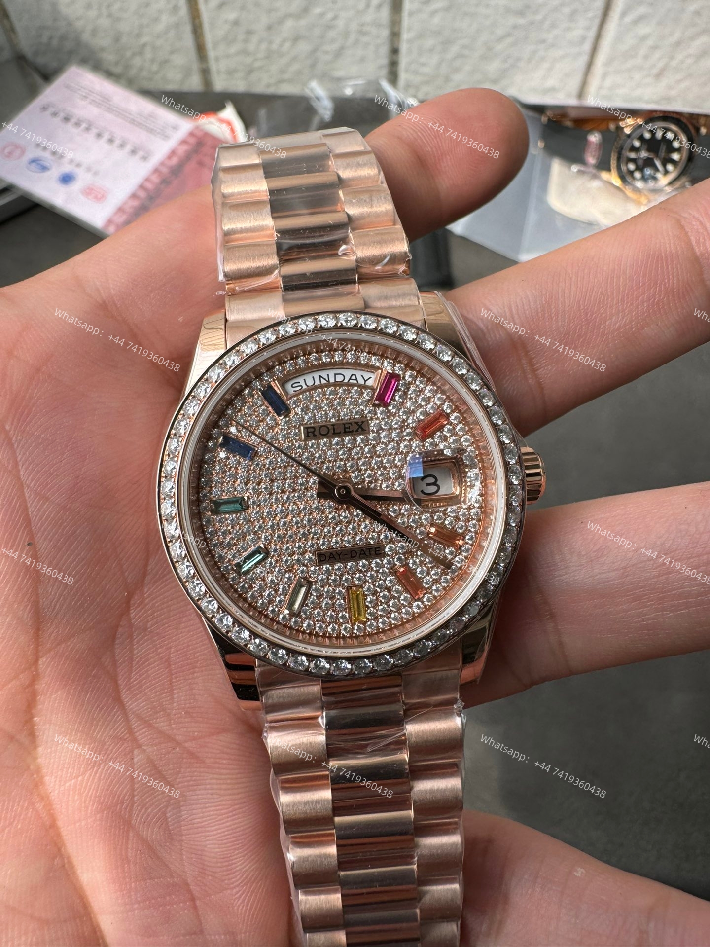 Rolex Day-Date m128235-0039 Moissanite Rainbow Diamond Dial Presidential bracelet 3255 Movement (36mm) Best Super Clone