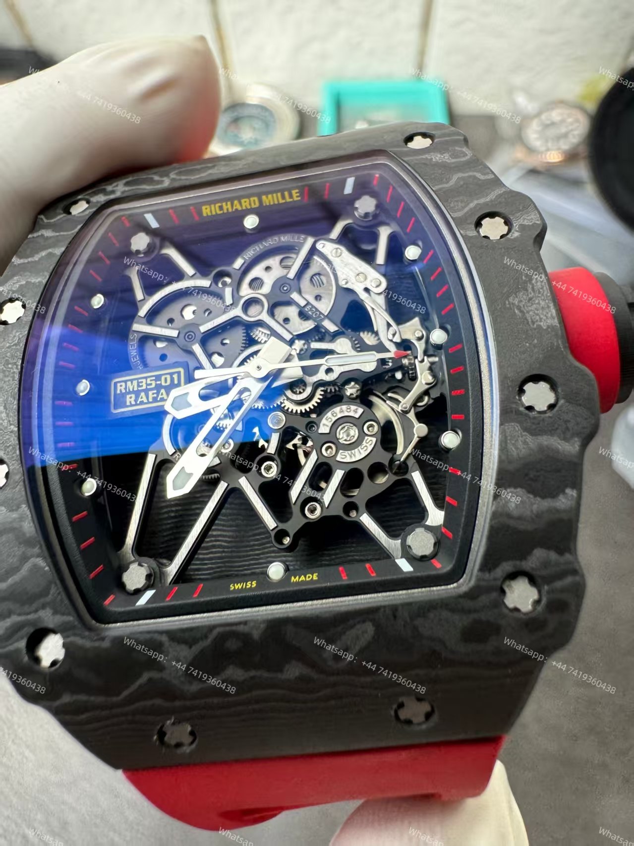 Super Clone Richard Mille RM 35-01 Carbon TPT Skeleton Red Rubber Strap 1:1 Replica Watch