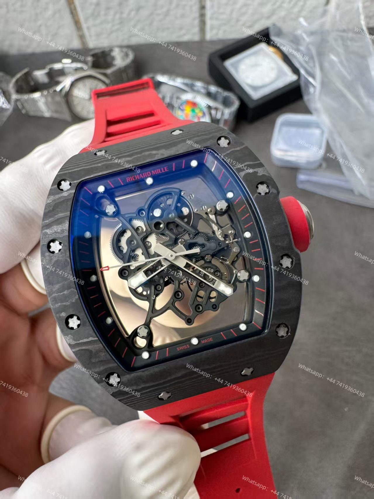 Richard Mille RM 055 Carbon TPT Skeleton Vaucher Free-Sprung Movement Red Rubber Strap Custom Super Clone