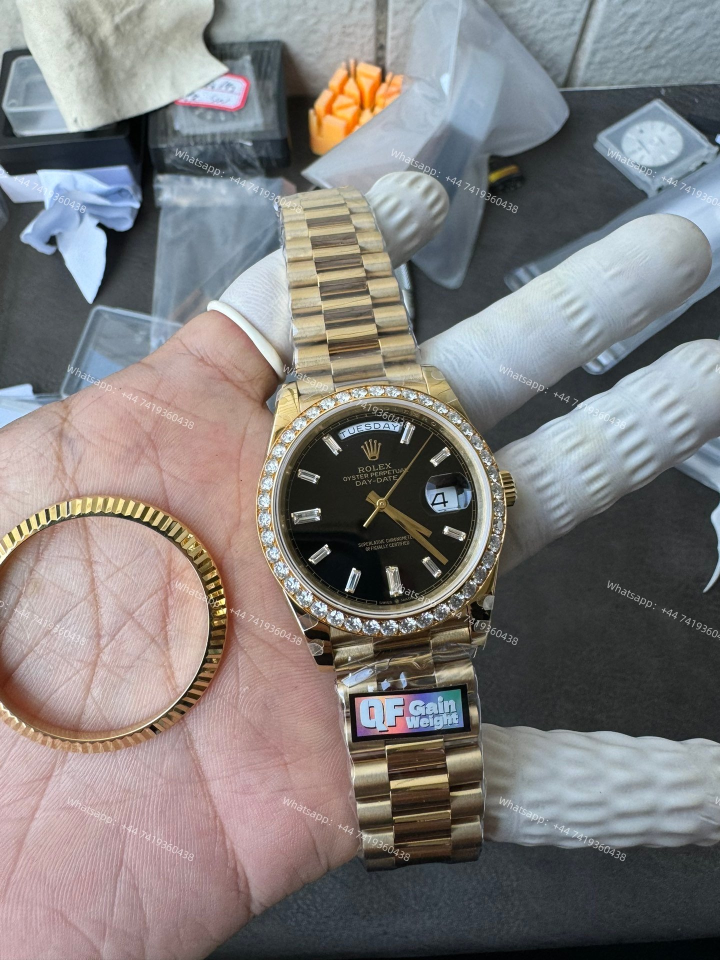 Rolex Day-Date M228348RBR-0001 1:1 Replica Moissanite Diamond Bezel Black Dial 40MM 3255 Movement Super Clone Watch