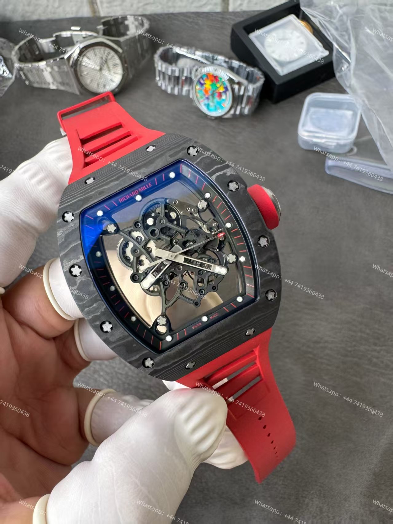 Richard Mille RM 055 Carbon TPT Skeleton Vaucher Free-Sprung Movement Red Rubber Strap Custom Super Clone