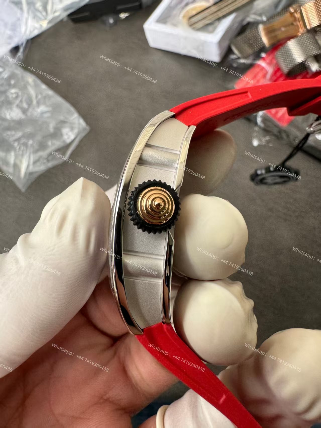 Super Clone Richard Mille RM 07 Full Diamond 1:1 Replica Watch with Red Rubber Strap