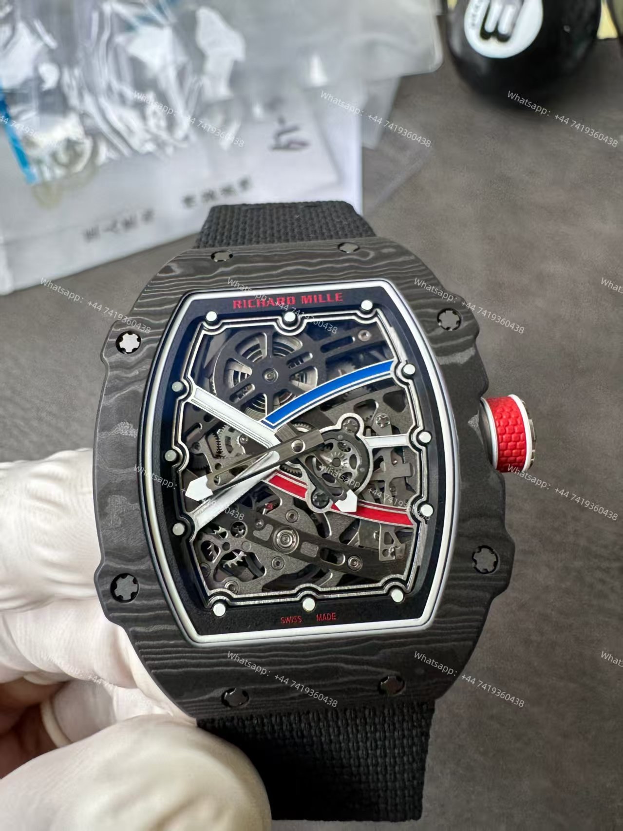 Super Clone Richard Mille RM67-02 Carbon TPT Skeleton Tourbillon 1:1 Replica Watch with Black Strap