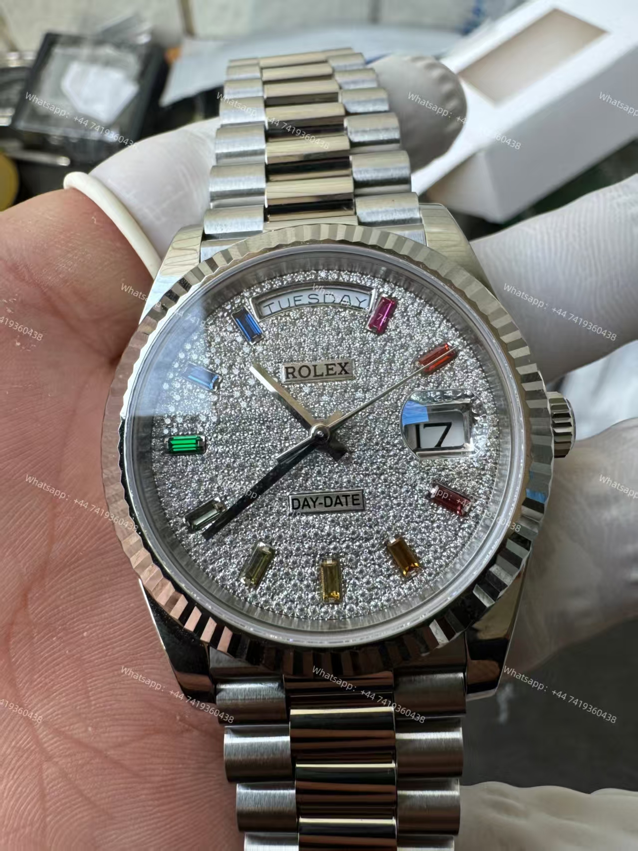 Rolex Day-Date m128239-0019 Moissanite Rainbow Diamond Dial Presidential bracelet 3255 Movement (36mm) Best Super Clone