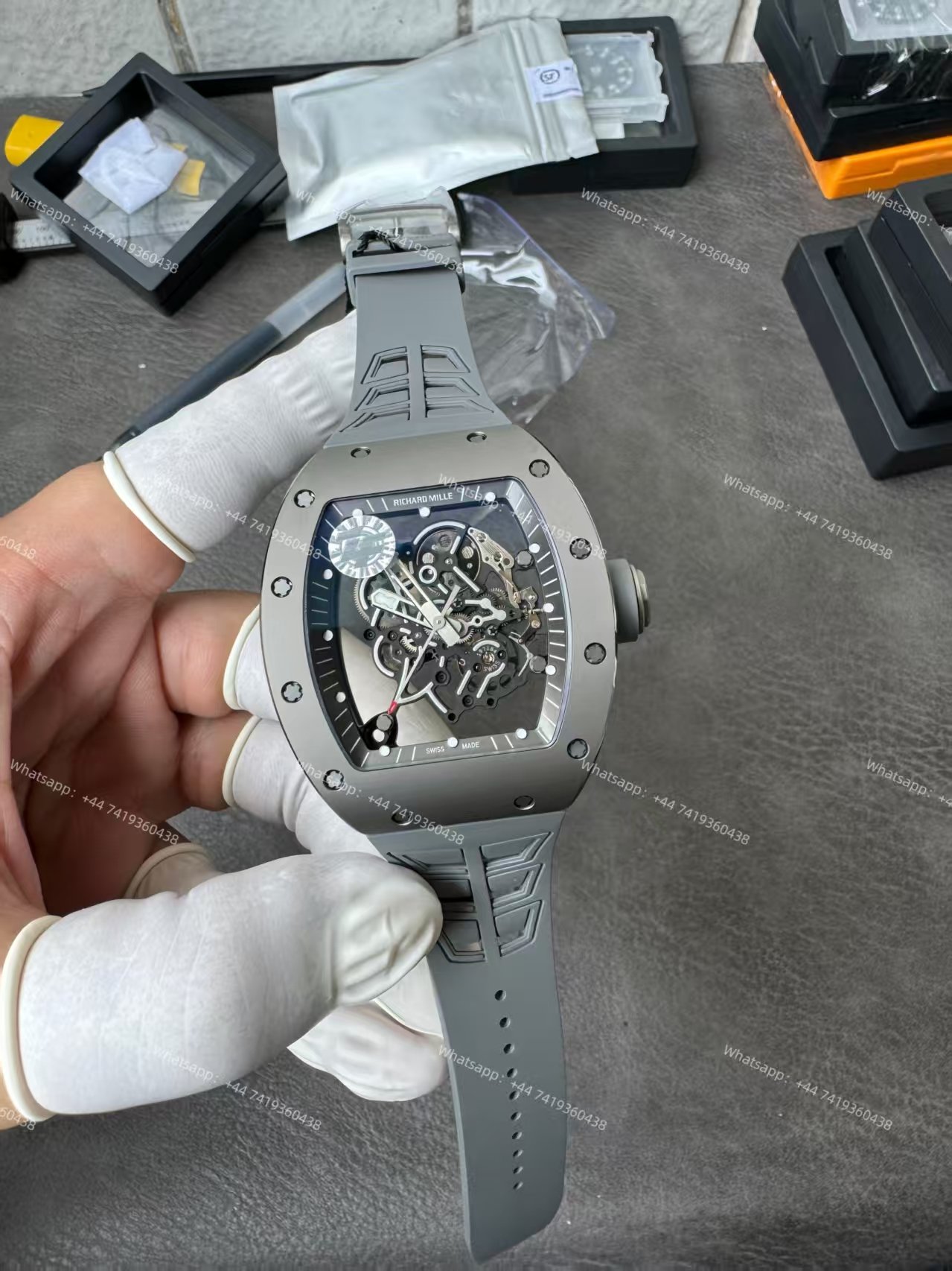 Super Clone Richard Mille RM 055 Gray Ceramic Titanium Grey Rubber Strap 1:1 Replica Watch