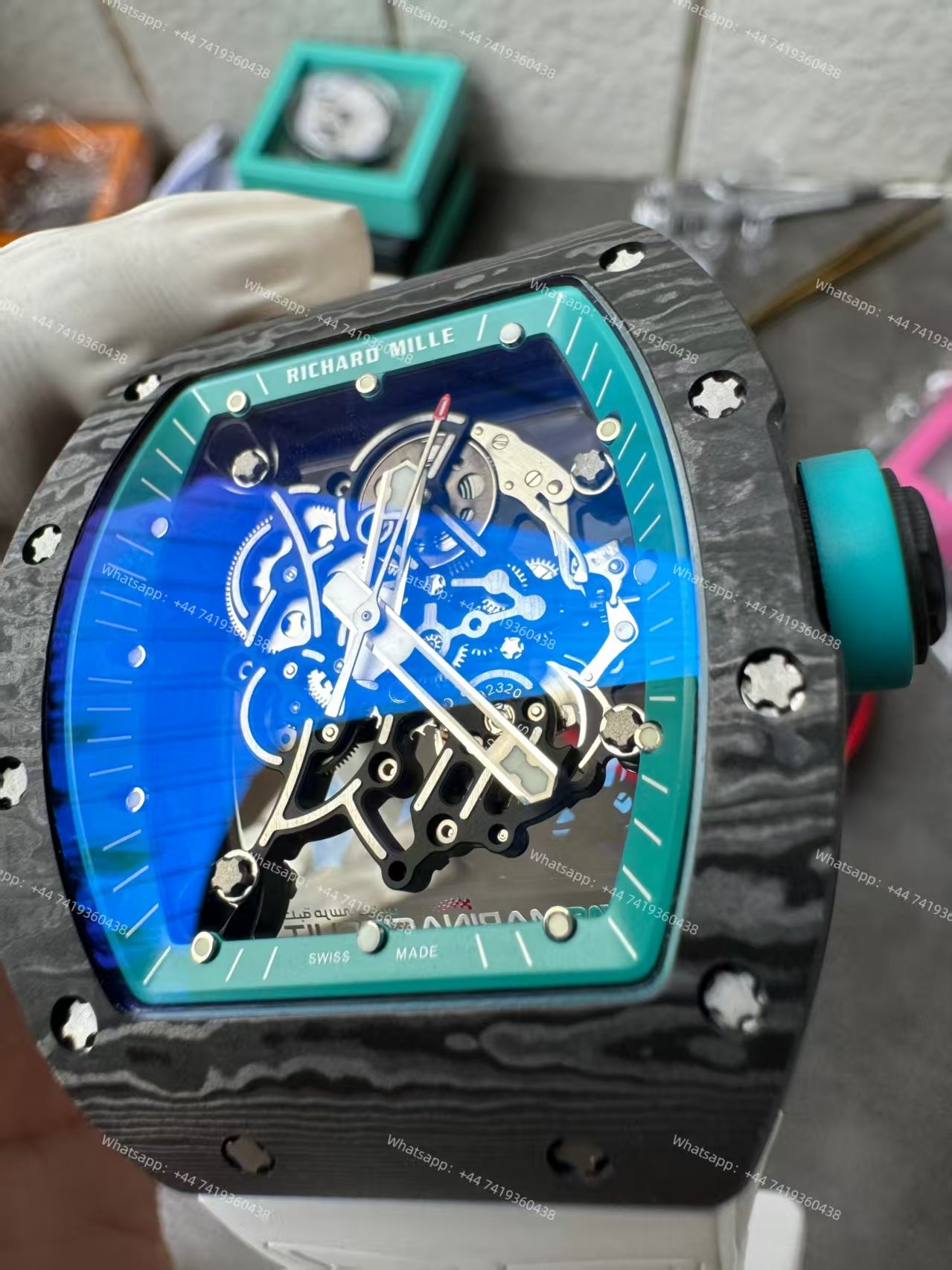 Richard Mille RM 055 “Yas Marina Circuit” Carbon TPT Vaucher Free-Sprung White Rubber Strap Custom Super Clone
