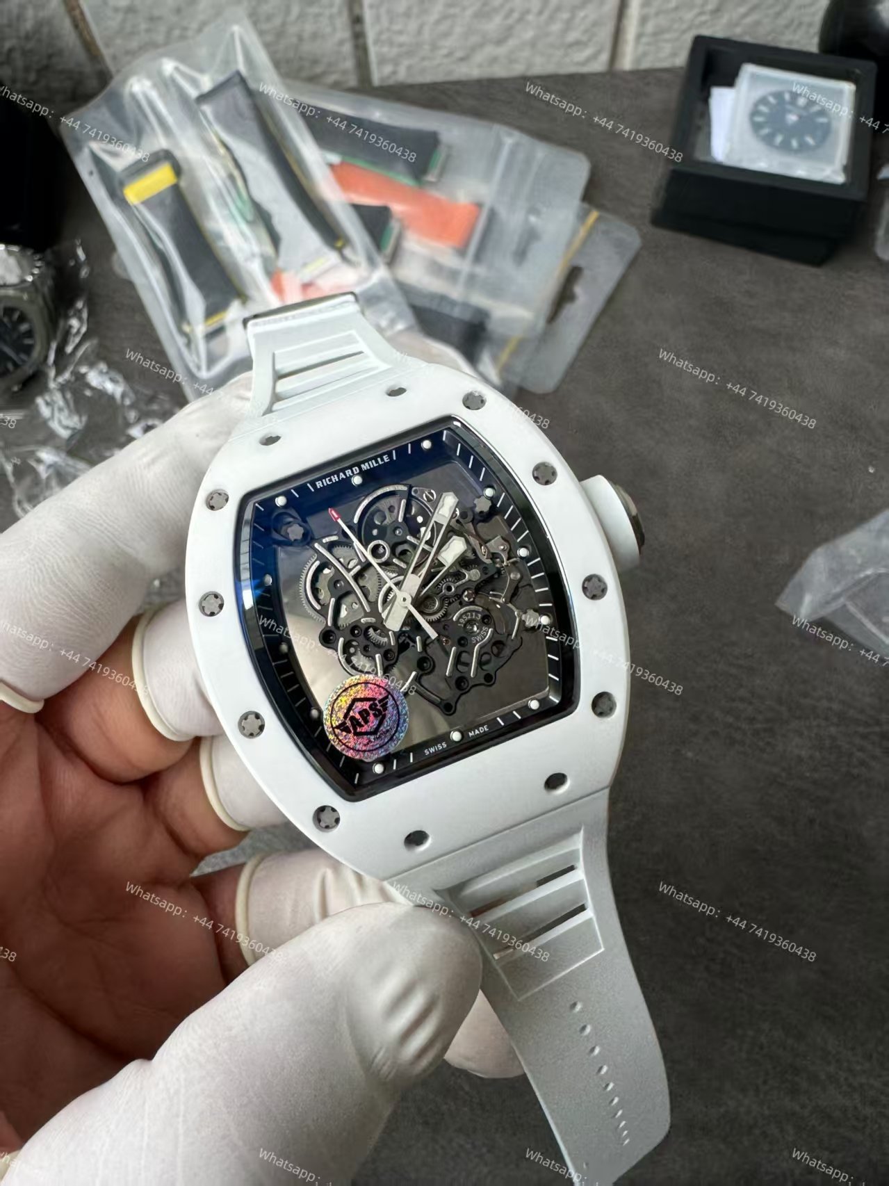 Super Clone Richard Mille RM 055 White Ceramic Titanium Skeleton White Rubber Strap 1:1 Replica Watch
