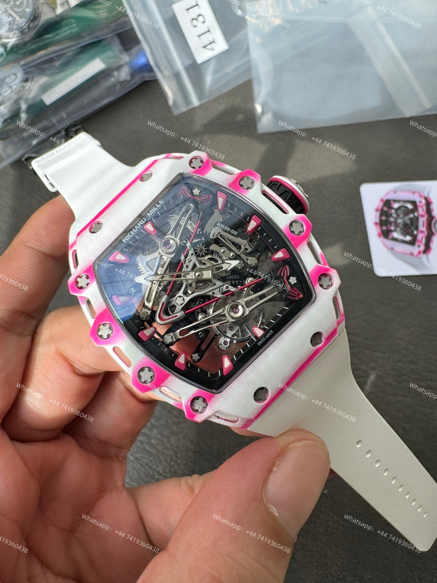 Super Clone Richard Mille RM38-02 Bubba Watson White & Pink Tourbillon