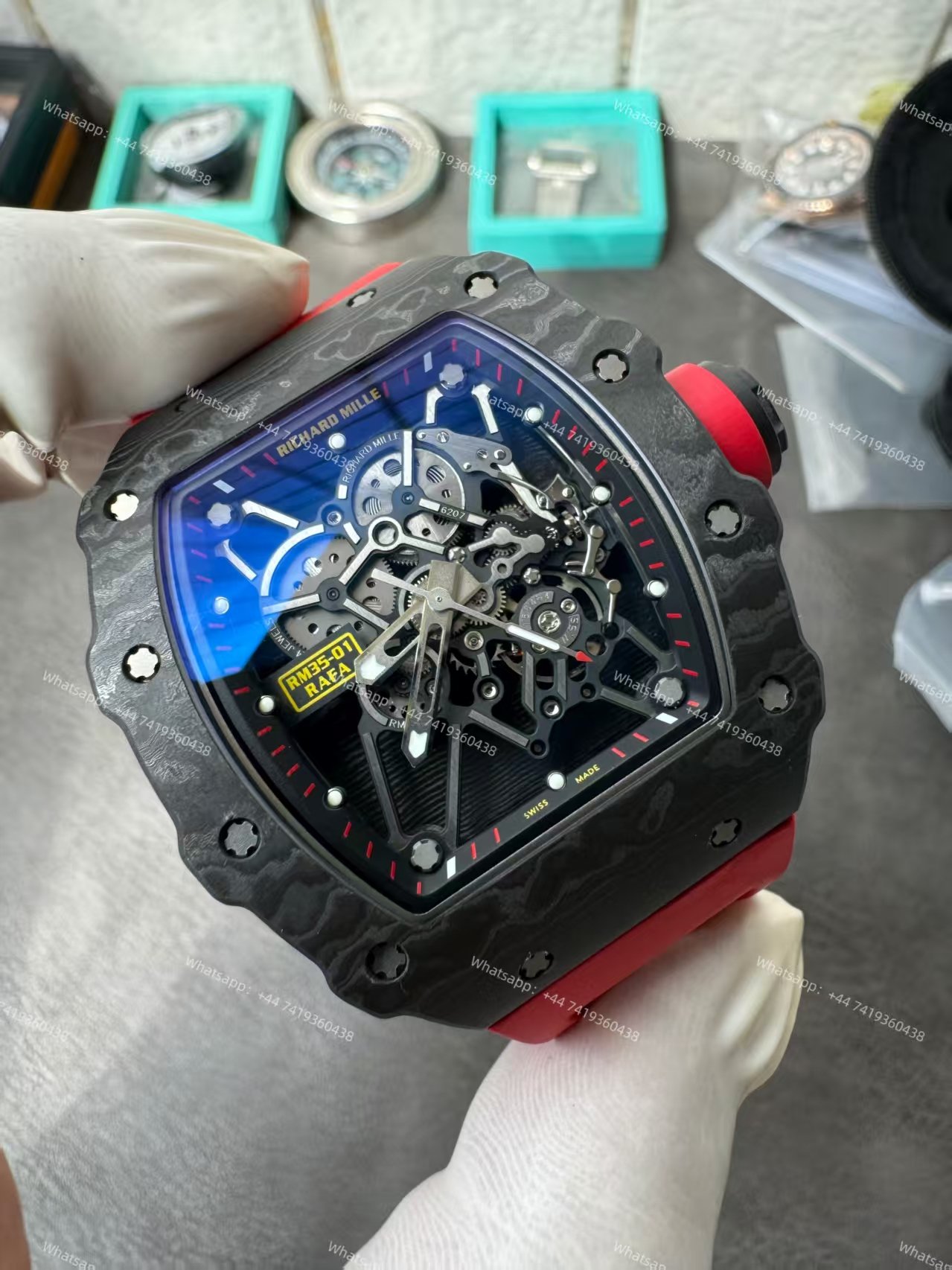 Super Clone Richard Mille RM 35-01 Carbon TPT Skeleton Red Rubber Strap 1:1 Replica Watch