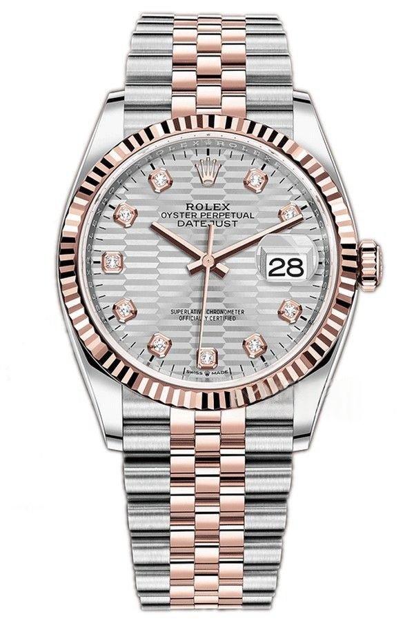 Rolex Datejust M126231-0039 1:1 Replica Water Ripple Diamond Silver Dial Jubilee 36MM 3235 Movement Super Clone Watch