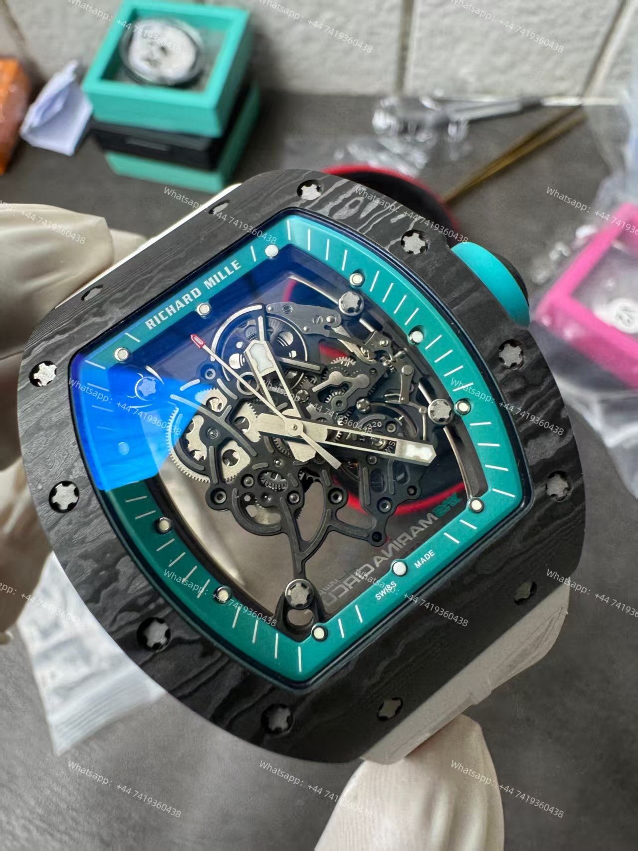 Richard Mille RM 055 “Yas Marina Circuit” Carbon TPT Vaucher Free-Sprung White Rubber Strap Custom Super Clone