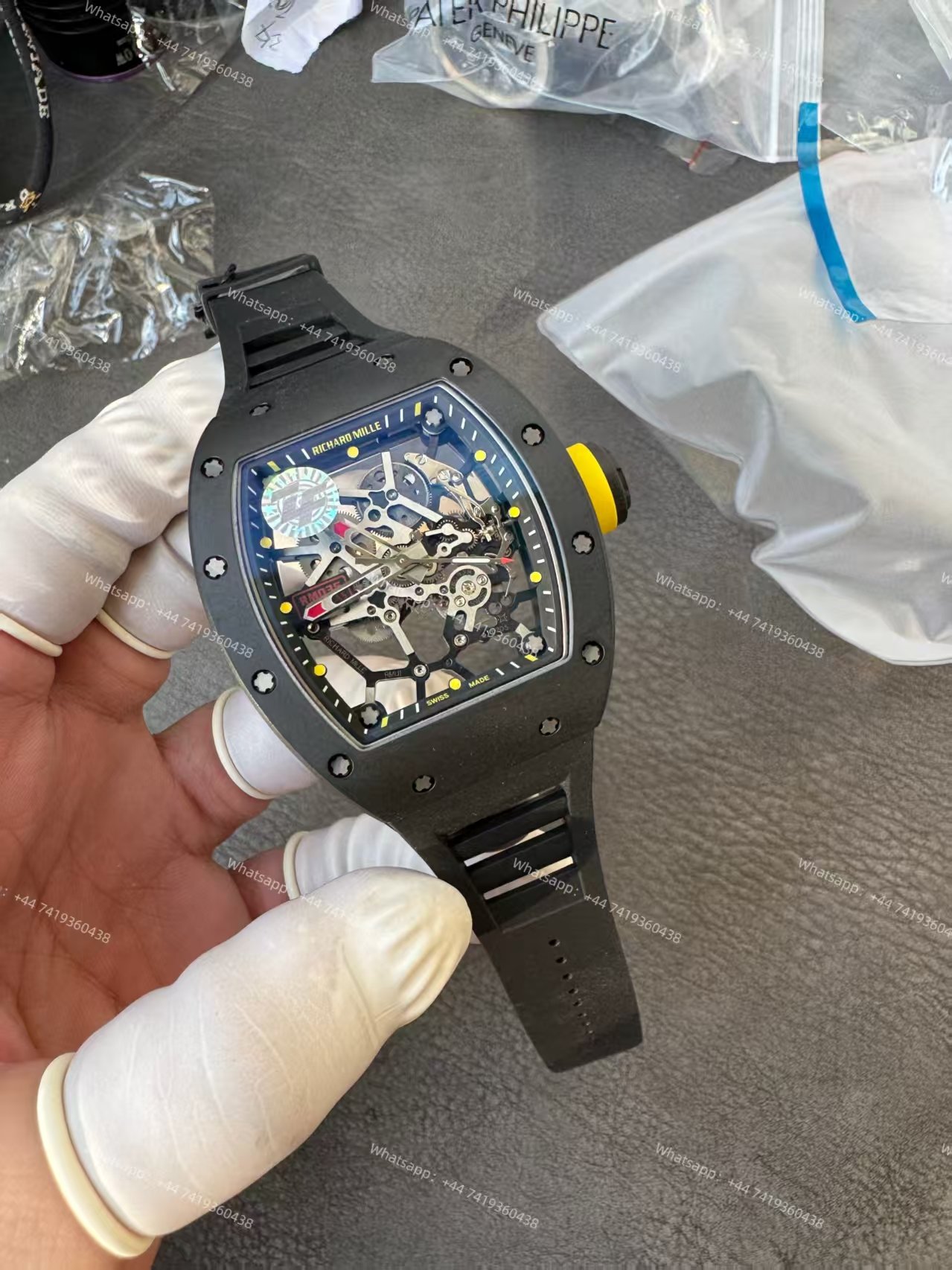 Super Clone Richard Mille RM 035 Americas Black Ceramic Skeleton Black Rubber Strap 1:1 Replica Watch