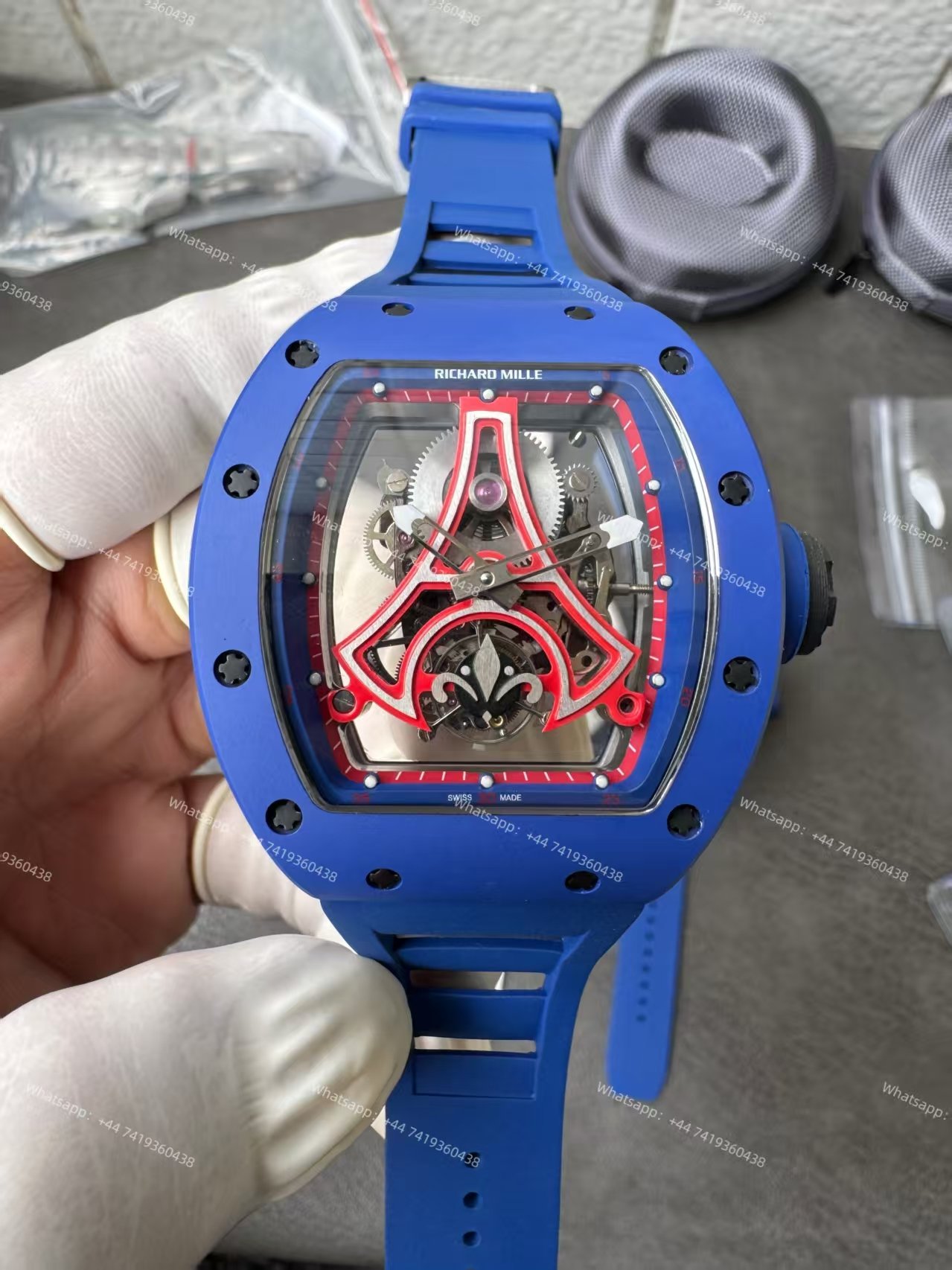 Super Clone Richard Mille RM52-03 Blue Ceramic Paris Saint-Germain Skeleton Tourbillon 1:1 Replica Watch