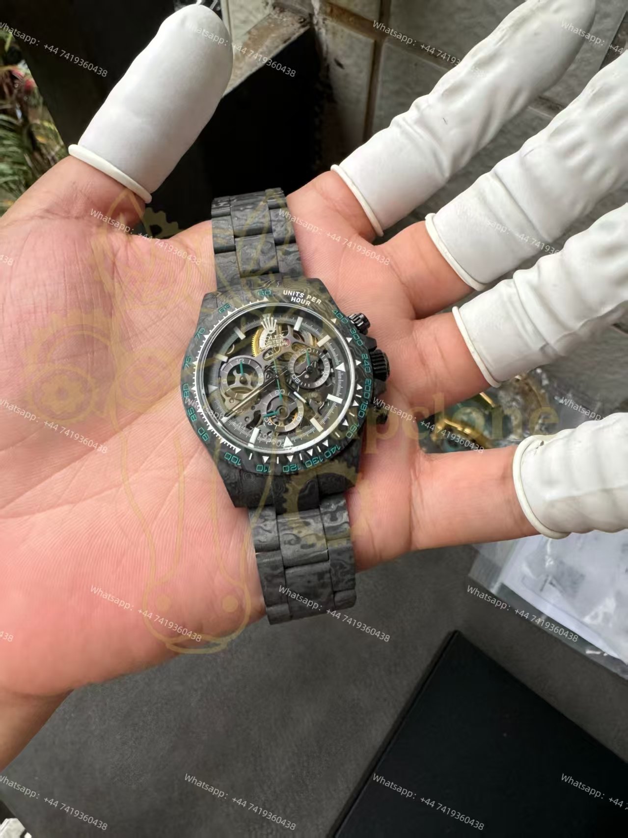 Rolex Super Clone Carbon Fiber Daytona Teal Green Accents Full Carbon Bracelet