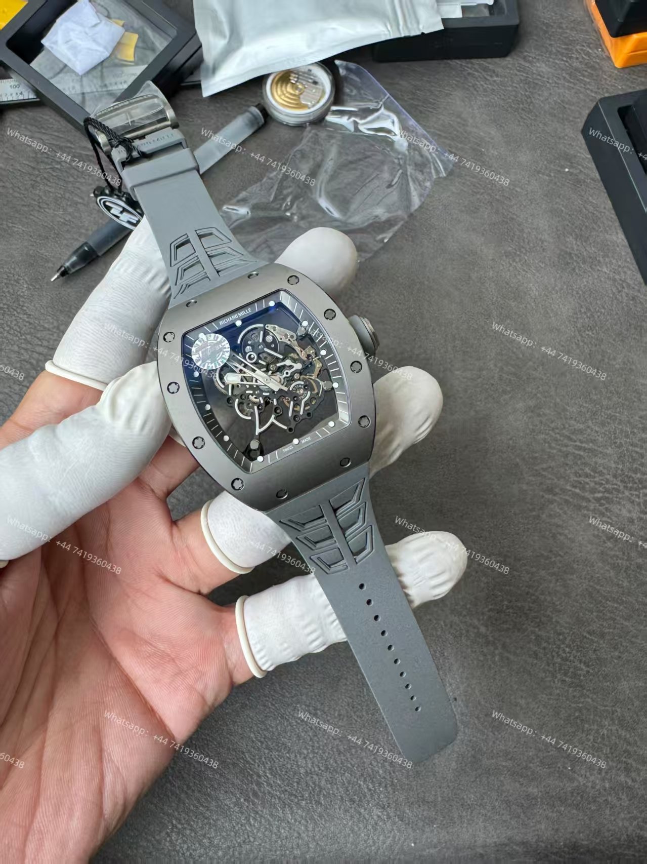 Super Clone Richard Mille RM 055 Gray Ceramic Titanium Grey Rubber Strap 1:1 Replica Watch
