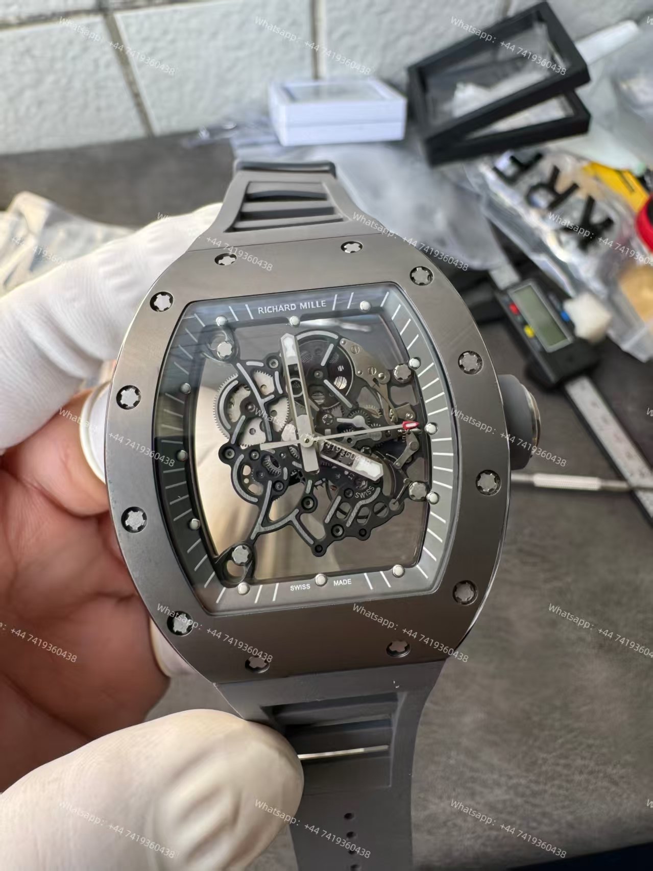 Richard Mille RM 055 Grey Ceramic Vaucher Free-Sprung Grey Rubber Strap Custom Super Clone