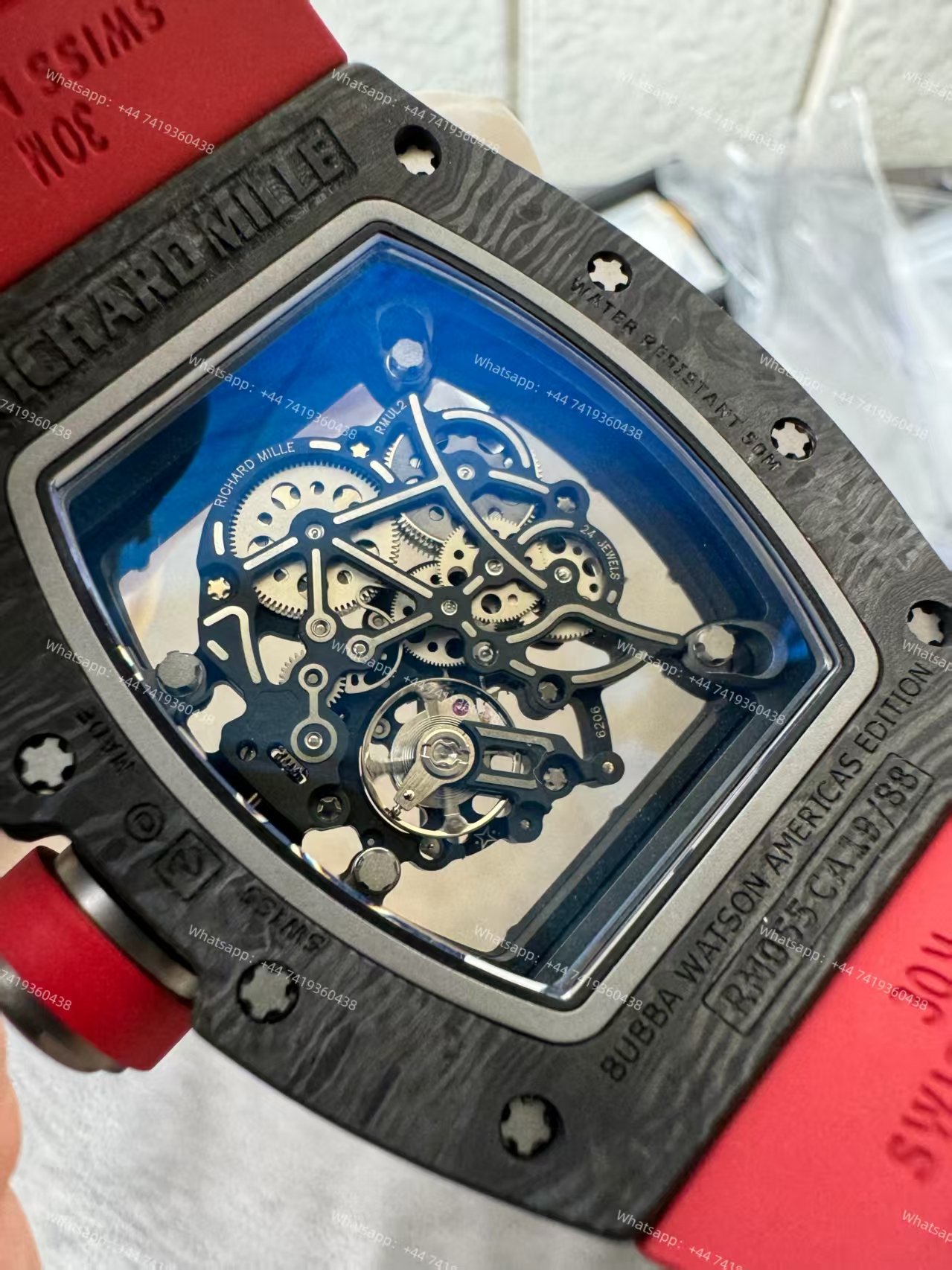 Richard Mille RM 055 Carbon TPT Skeleton Vaucher Free-Sprung Movement Red Rubber Strap Custom Super Clone