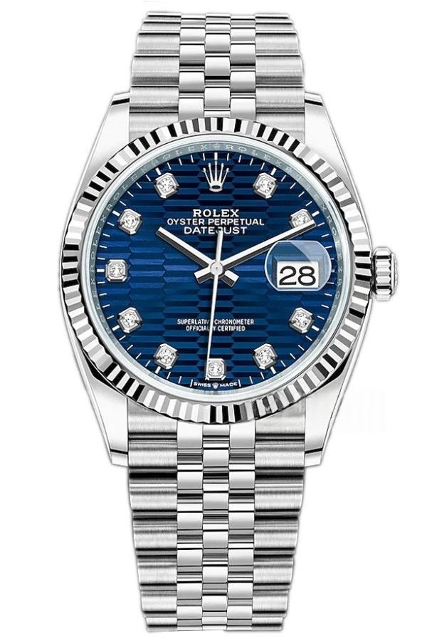 Rolex Datejust M126234-0057 1:1 Replica Water Ripple Diamond Blue Dial Jubilee 36MM 3235 Movement Super Clone Watch