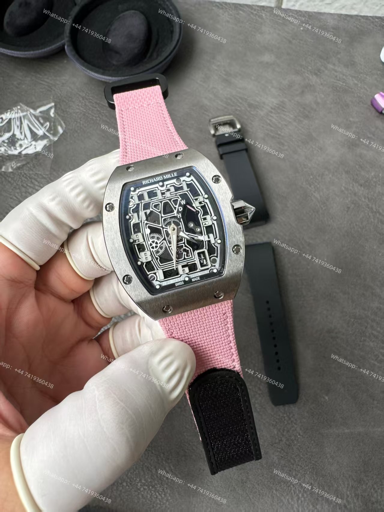 Super Clone Richard Mille RM 67-01 Titanium Skeleton Pink Velcro Strap