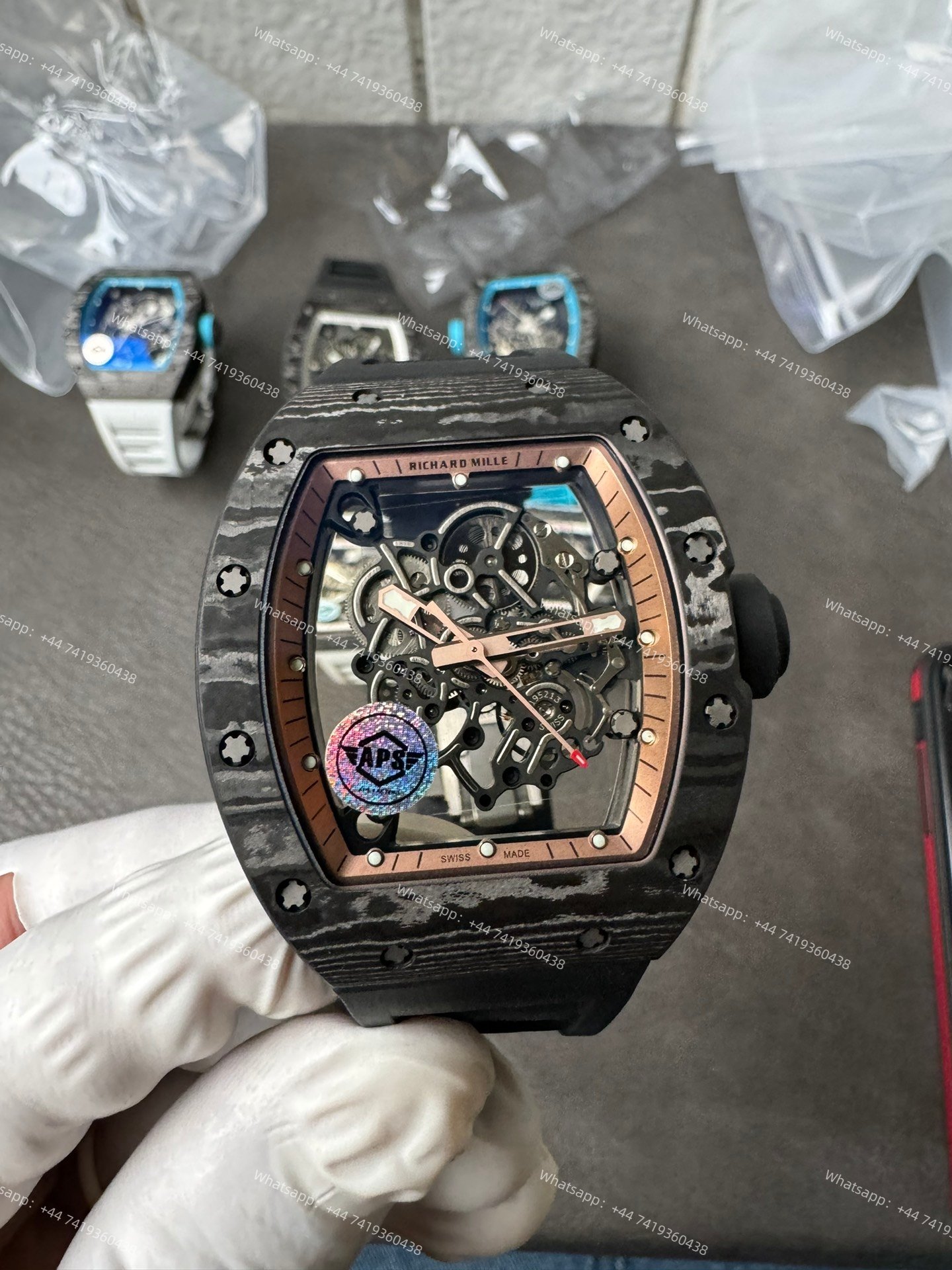 Super Clone Richard Mille RM 055 Carbon TPT Rose Gold Skeleton 1:1 Replica Watch