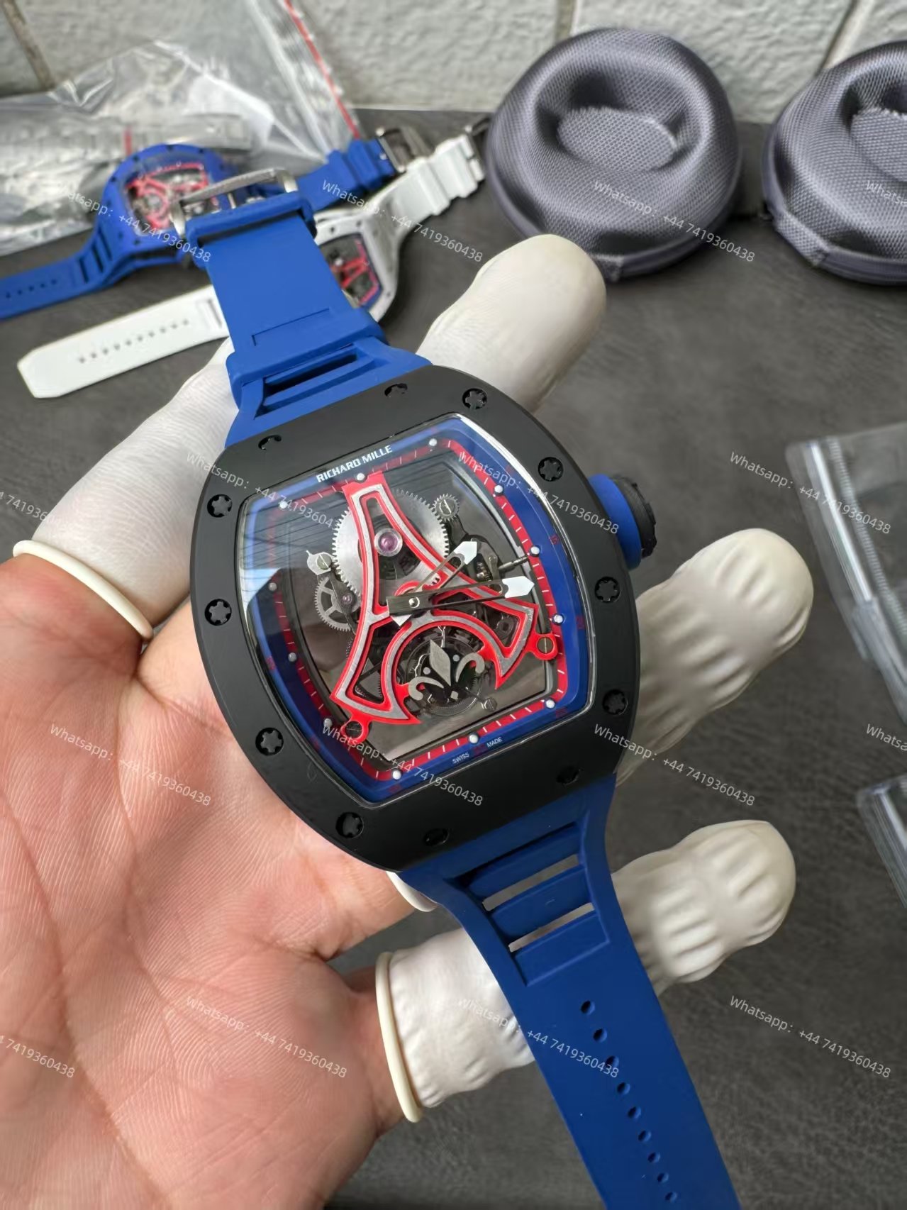 Super Clone Richard Mille RM52-03 Paris Saint-Germain Black Ceramic Skeleton Tourbillon 1:1 Replica Watch