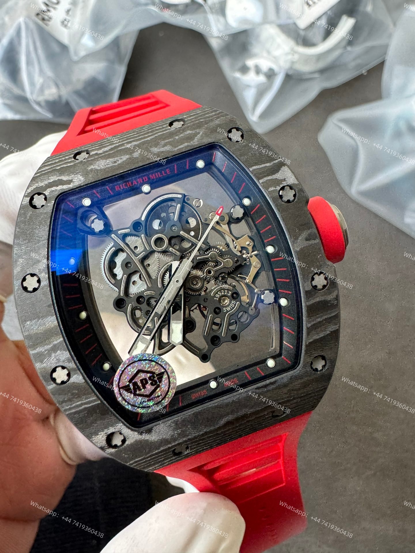 Super Clone Richard Mille RM 055 Carbon TPT Red Rubber Strap 1:1 Replica Watch