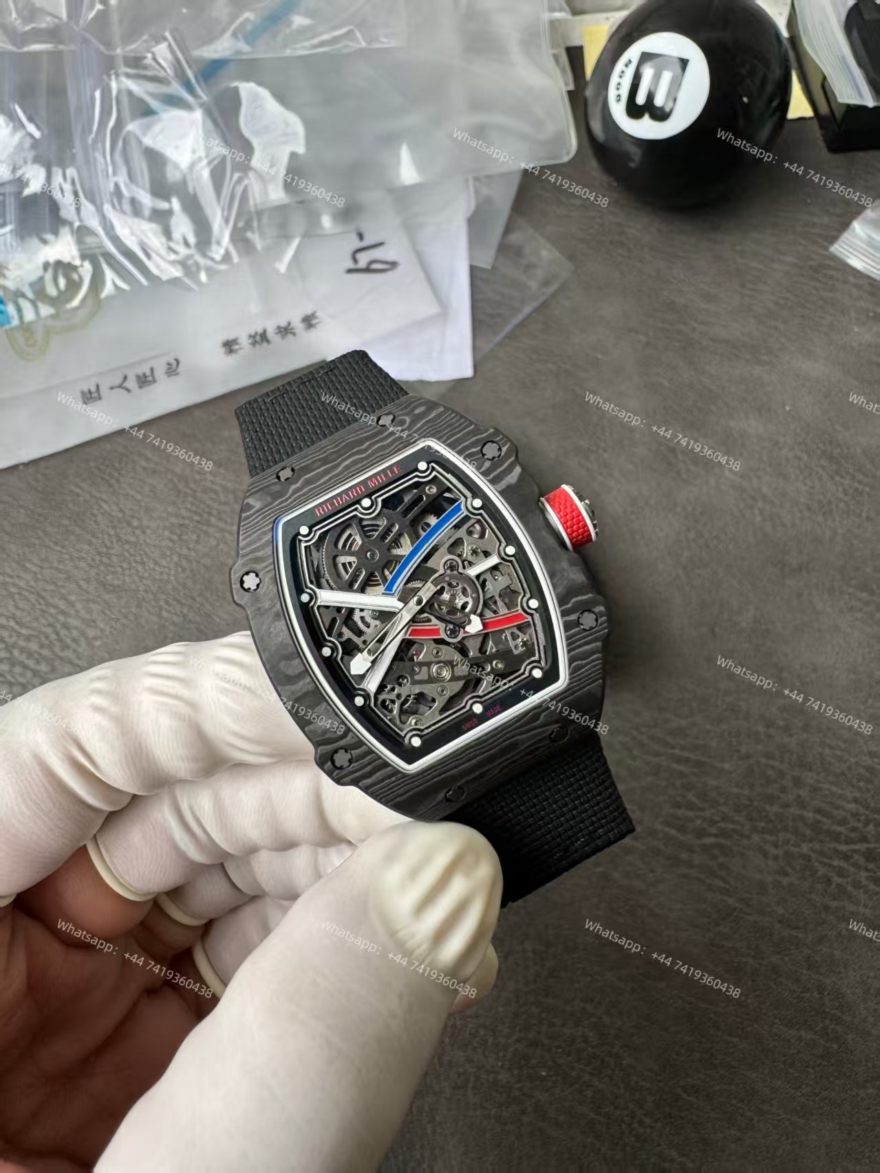 Super Clone Richard Mille RM67-02 Carbon TPT Skeleton Tourbillon 1:1 Replica Watch with Black Strap