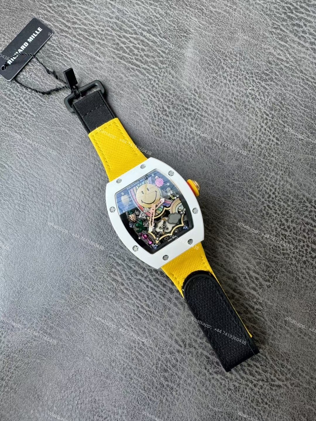 Super Clone Richard Mille RM 88 Smiley White Ceramic Yellow Strap 1:1 Replica Watch