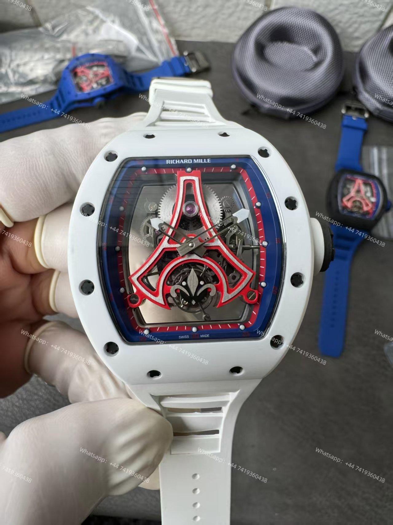 Super Clone Richard Mille RM52-03 White Ceramic Paris Saint-Germain Skeleton Tourbillon 1:1 Replica Watch