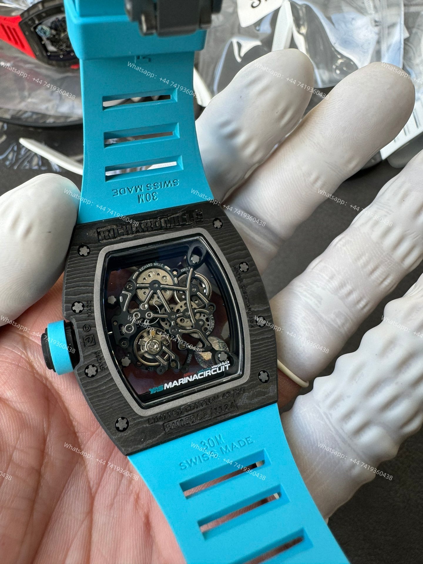 Super Clone Richard Mille RM 055 Carbon TPT Blue Rubber Strap 1:1 Replica Watch