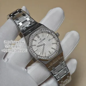 Audemars Piguet Super Clone Royal Oak Quartz 33mm 67651ST Diamond Bezel Steel Tapisserie Dial
