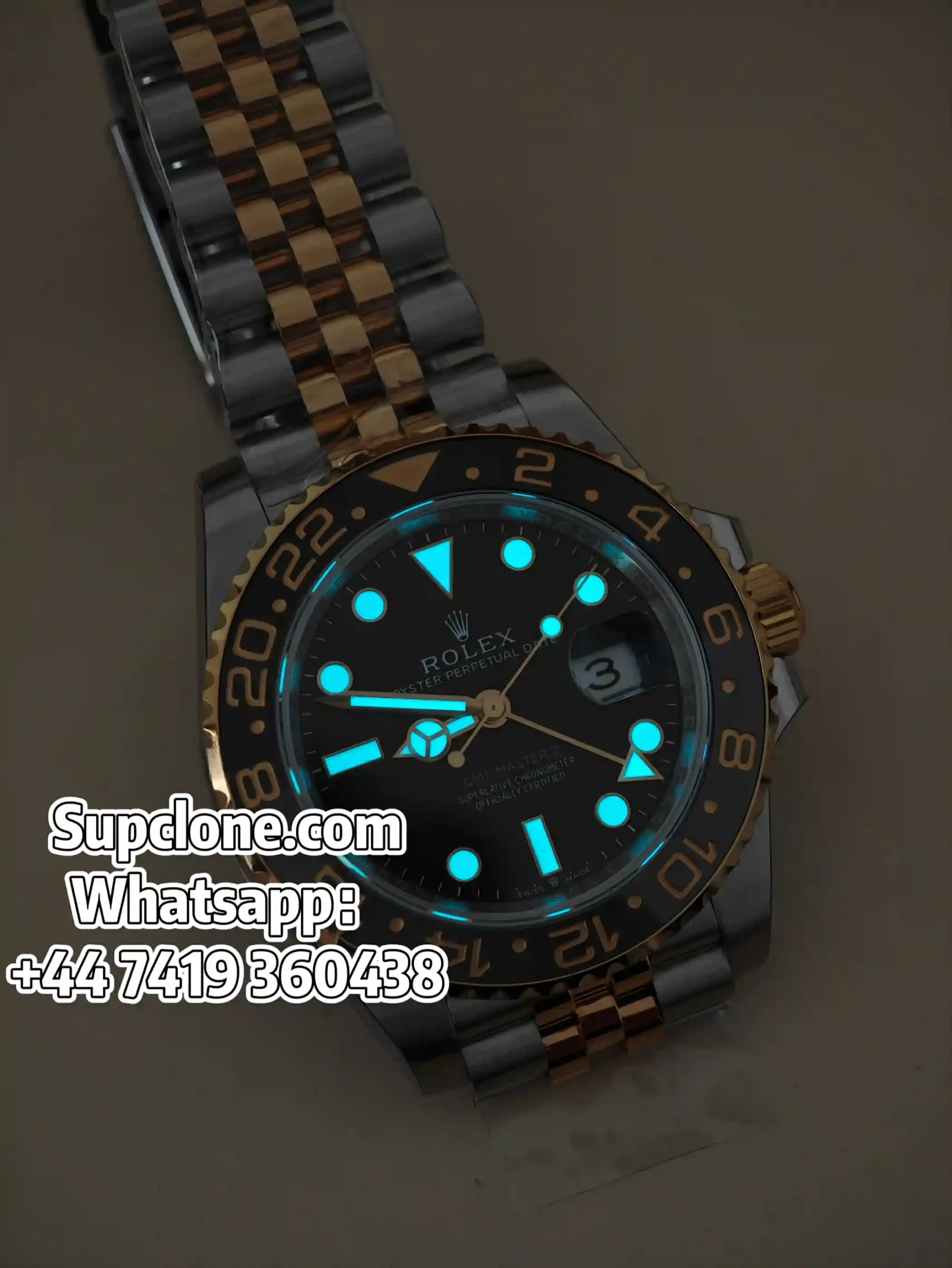Rolex-Super-Clone-GMT-Master-II-Two-Tone-Oystersteel-Yellow-Gold Night Light