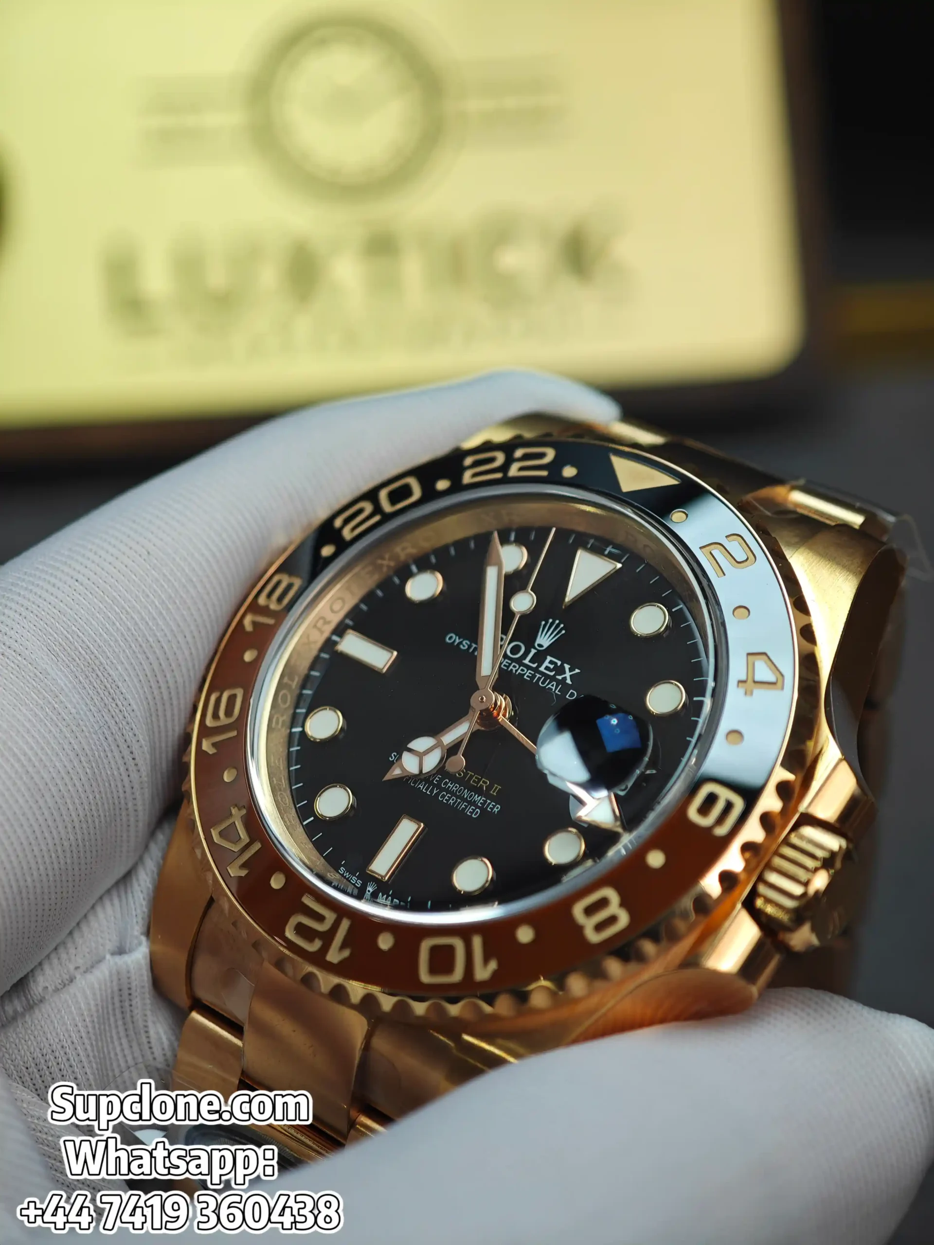 Rolex Super Clone Watches 1:1 Full Gold Root Beer GMT-Master II 126715CHNR 3285 Movement