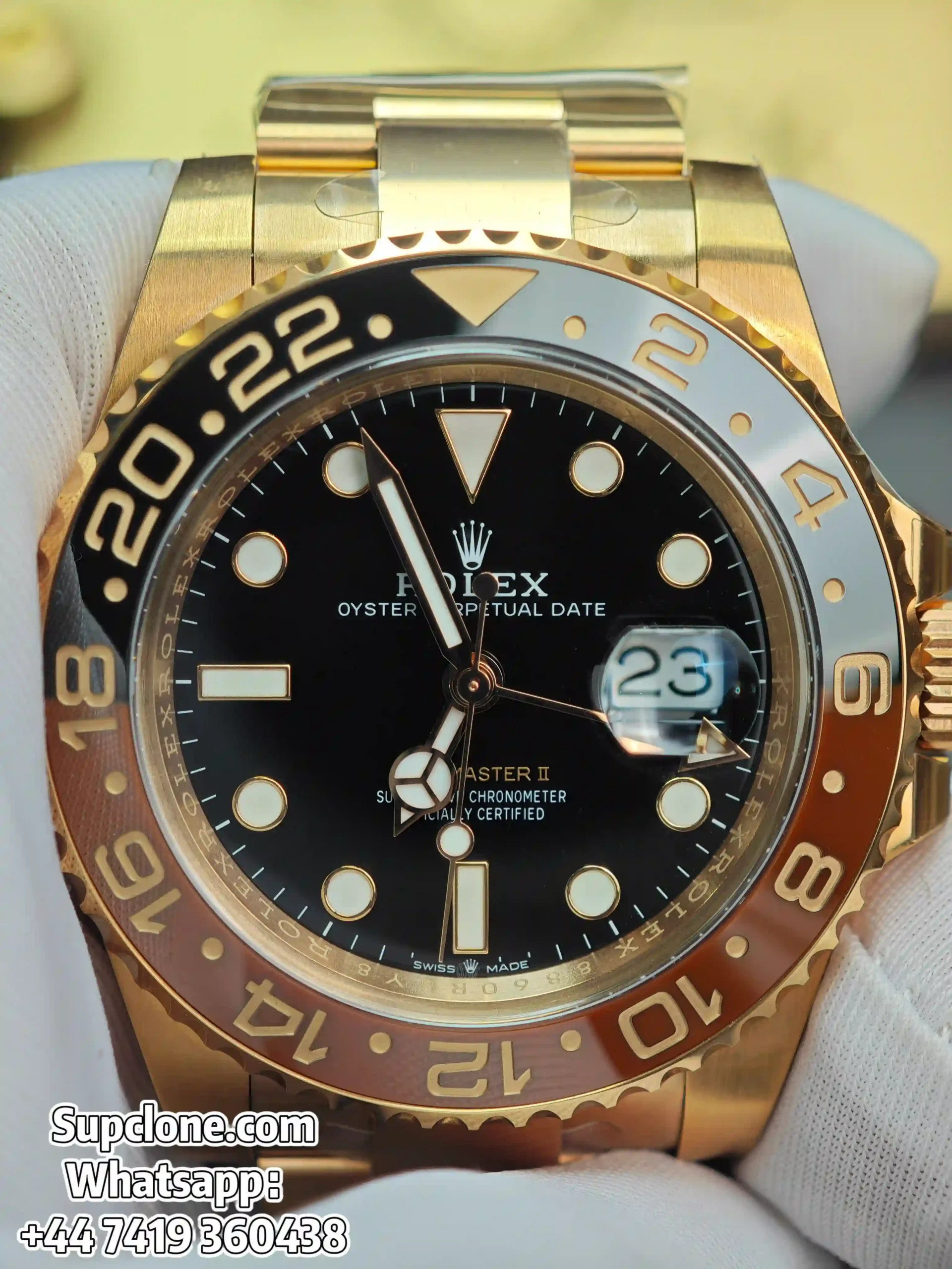 Rolex Super Clone Watches 1:1 Full Gold Root Beer GMT-Master II 126715CHNR 3285 Movement