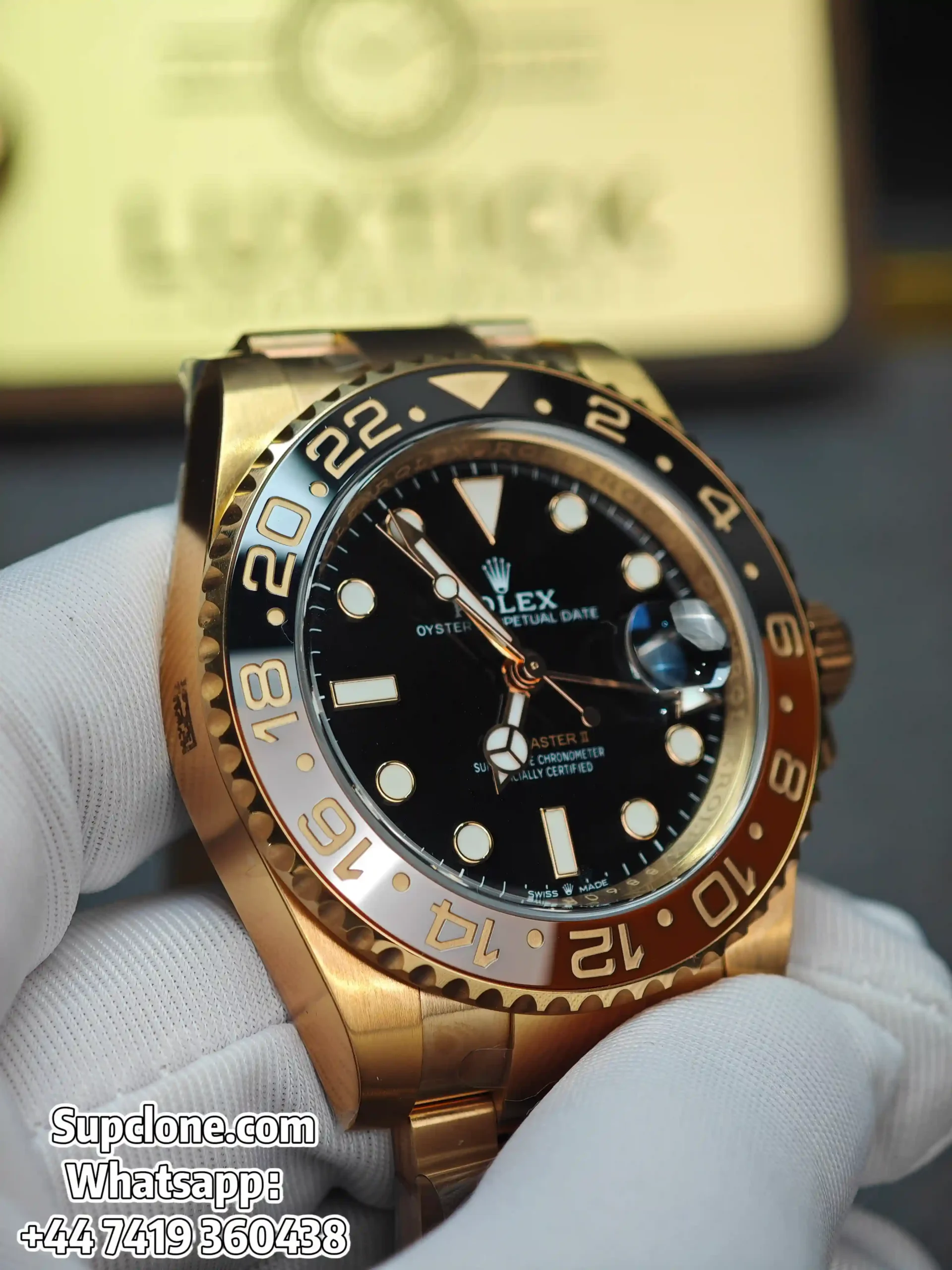 Rolex Super Clone Watches 1:1 Full Gold Root Beer GMT-Master II 126715CHNR 3285 Movement