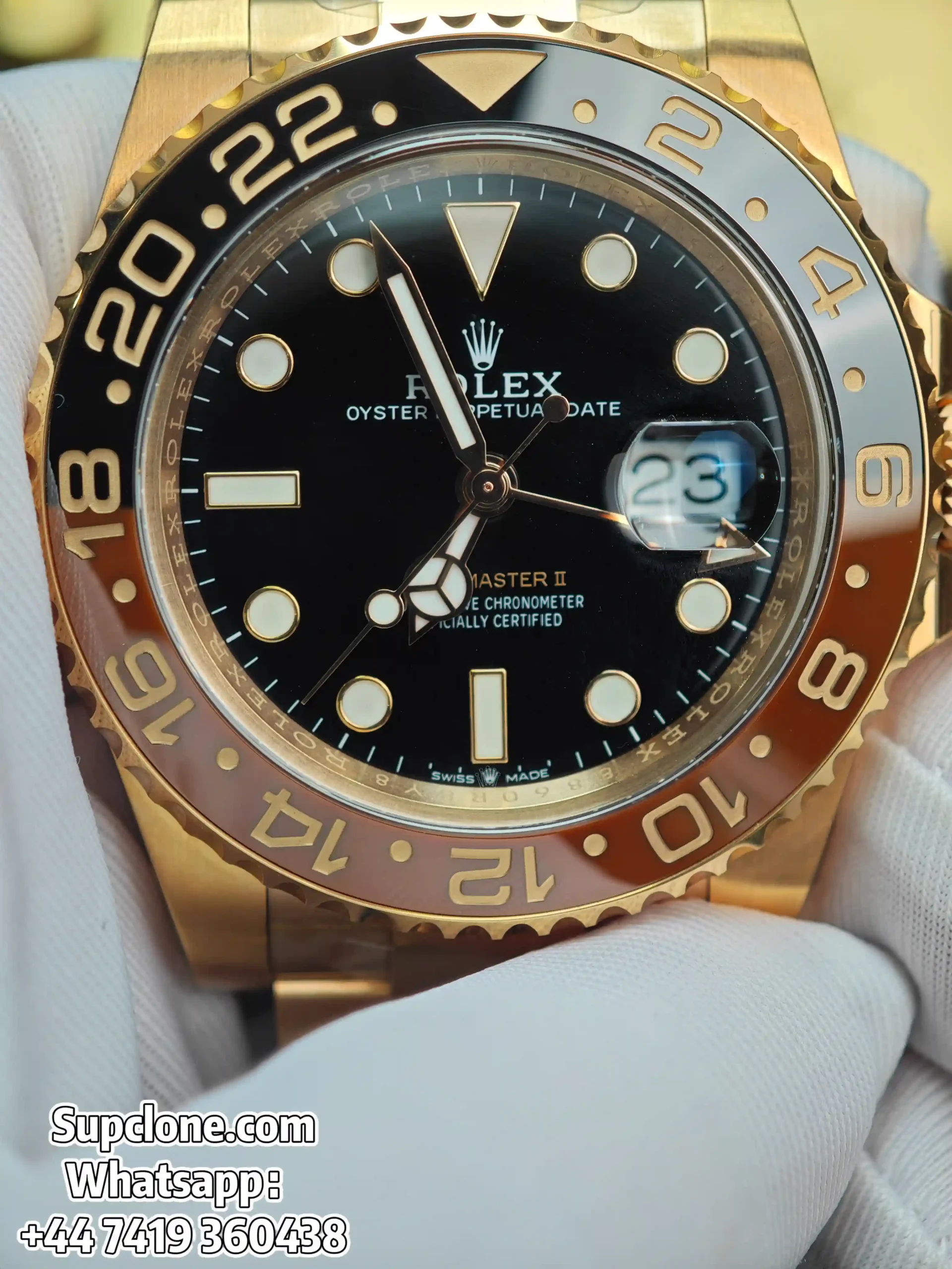 Rolex Super Clone Watches 1:1 Full Gold Root Beer GMT-Master II 126715CHNR 3285 Movement